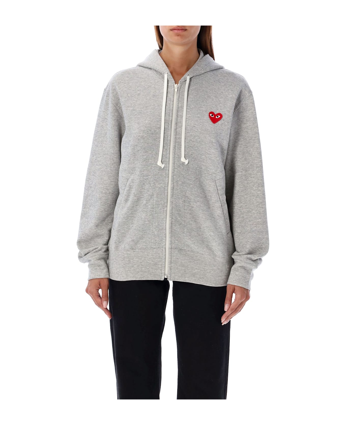 Comme des Garçons Play Red Heart Zipped Hoodie - GREY