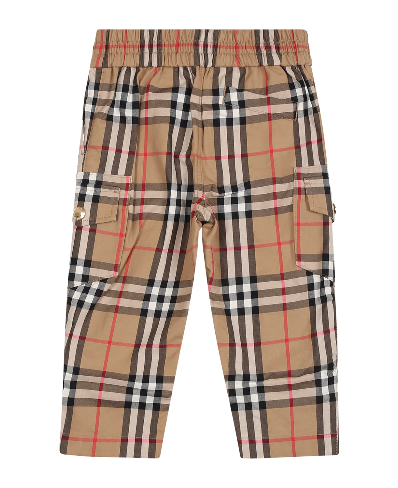 Burberry Beige Pants For Boy With Iconic All-over Check - Beige ボトムス