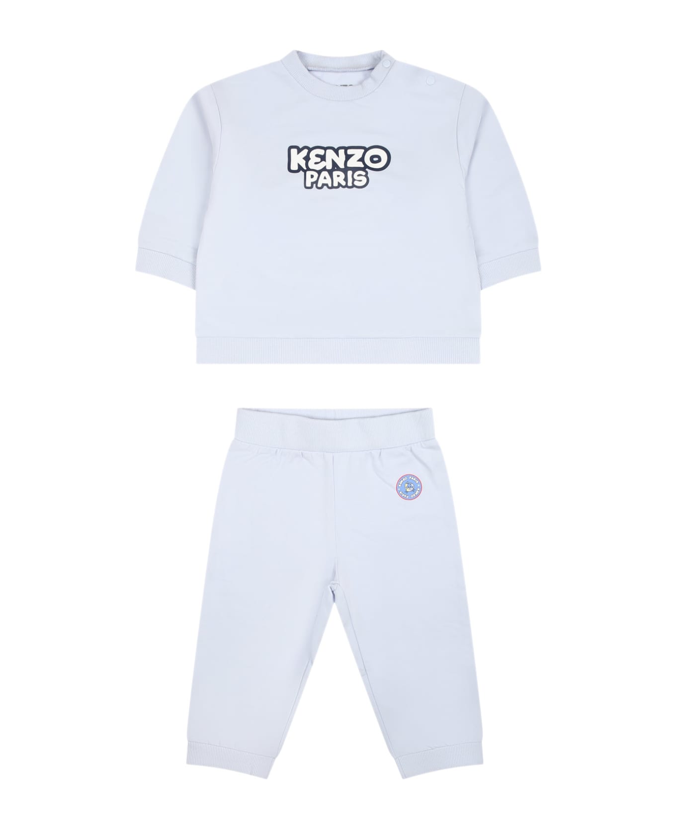 Kenzo Kids Sporty Suit For Newborn With Printing And Logo - Light Blue