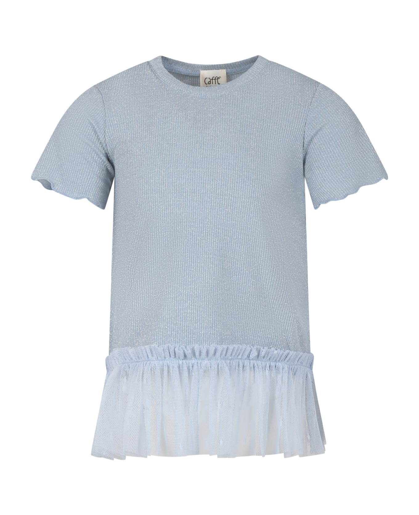 Caffe' d'Orzo Light Blue T-shirt Suit For Girl With Tulle - Light Blue Tシャツ＆ポロシャツ