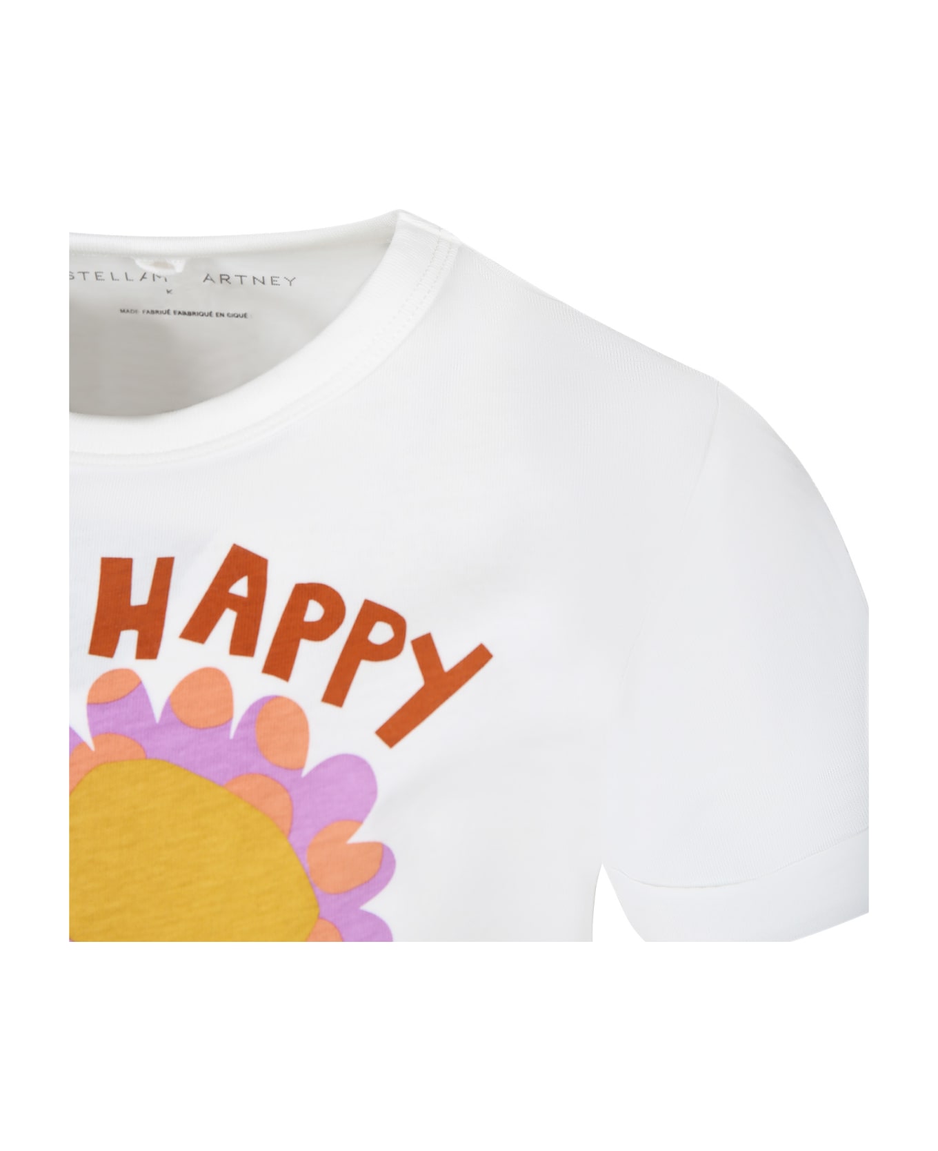 Stella McCartney Kids White T-shirt For Girl With Flower Print - White Tシャツ＆ポロシャツ