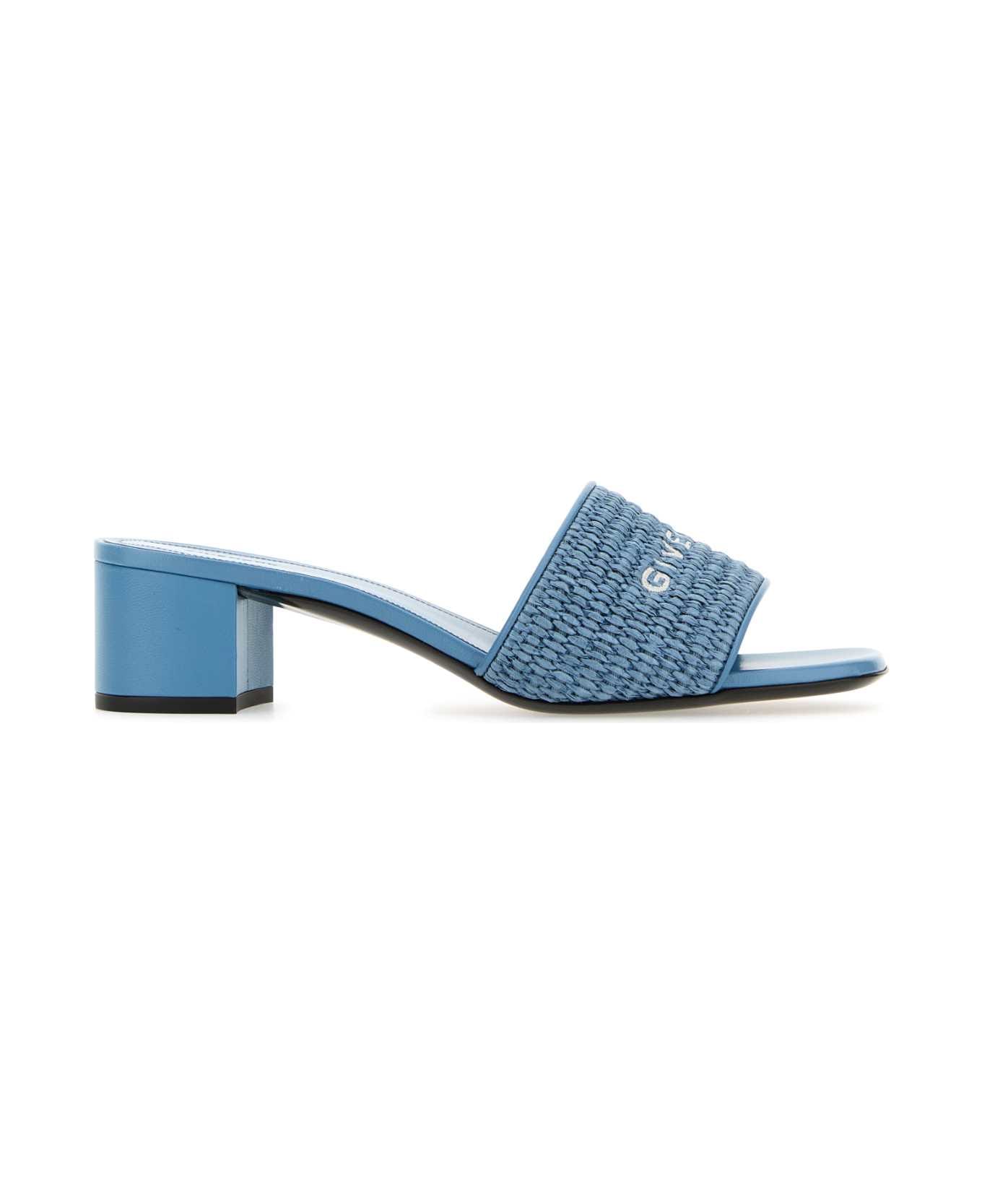 Givenchy Denim Blue Raffia 4g Mules - DENIMBLUE