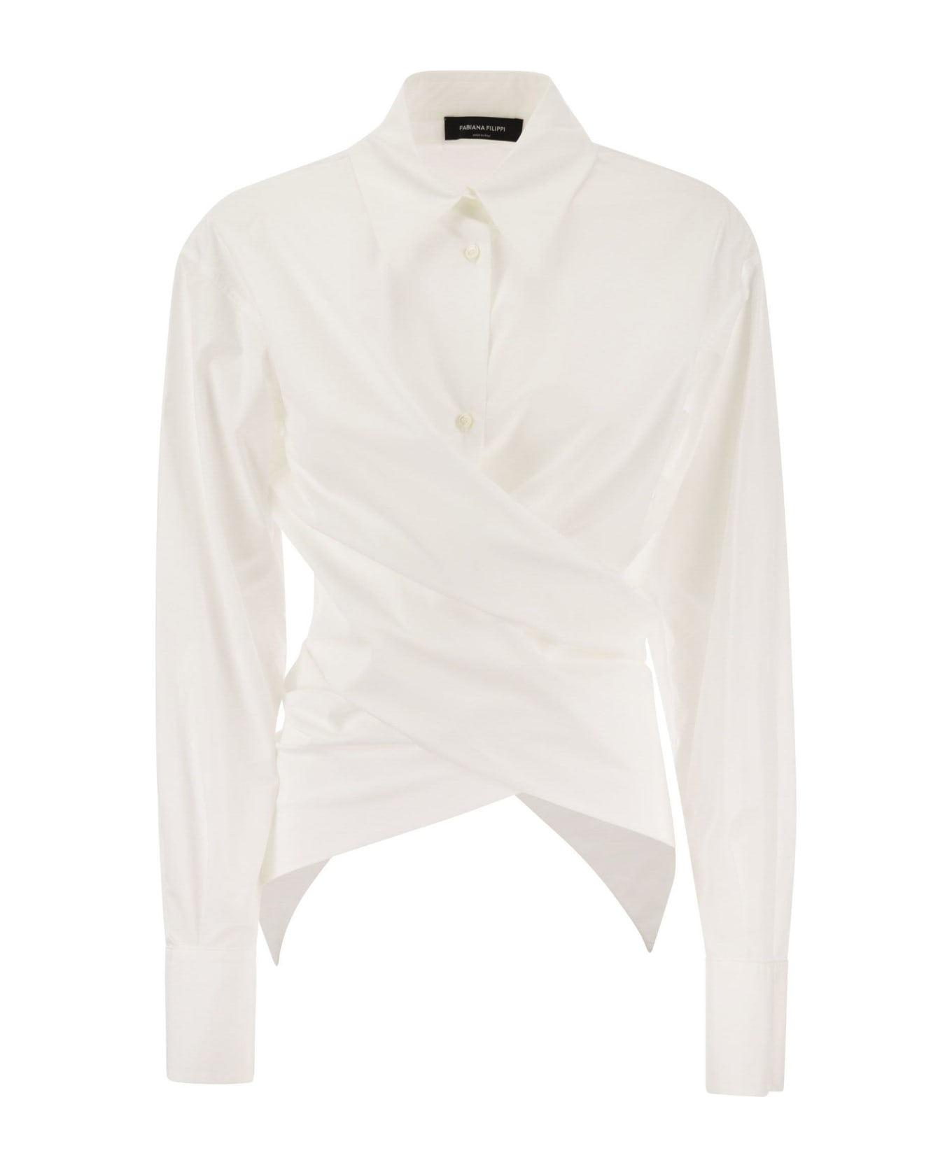 Fabiana Filippi Cropped Shirt In Cotton Poplin - White