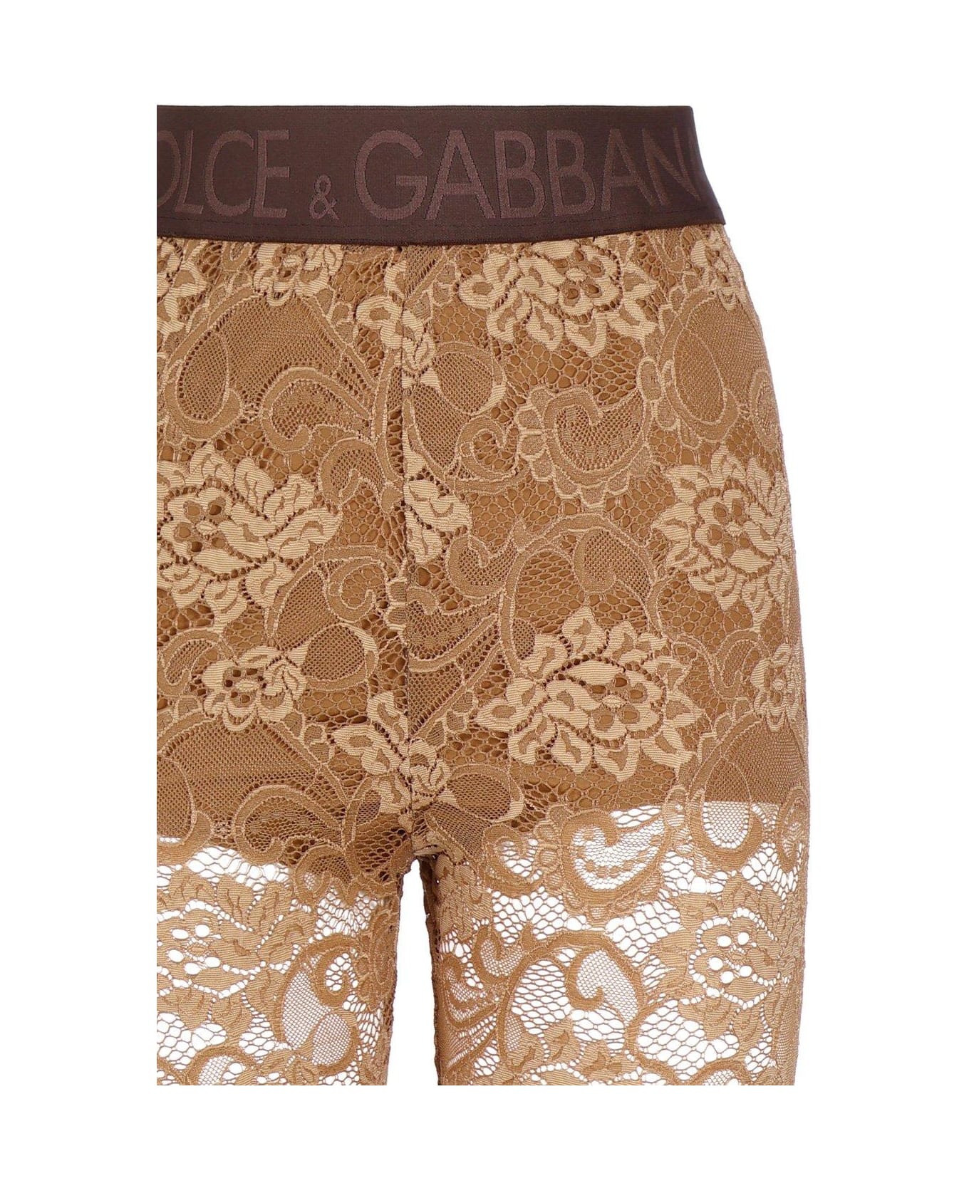 Dolce & Gabbana Logo-waistband Stretched Laced Leggings - Beige