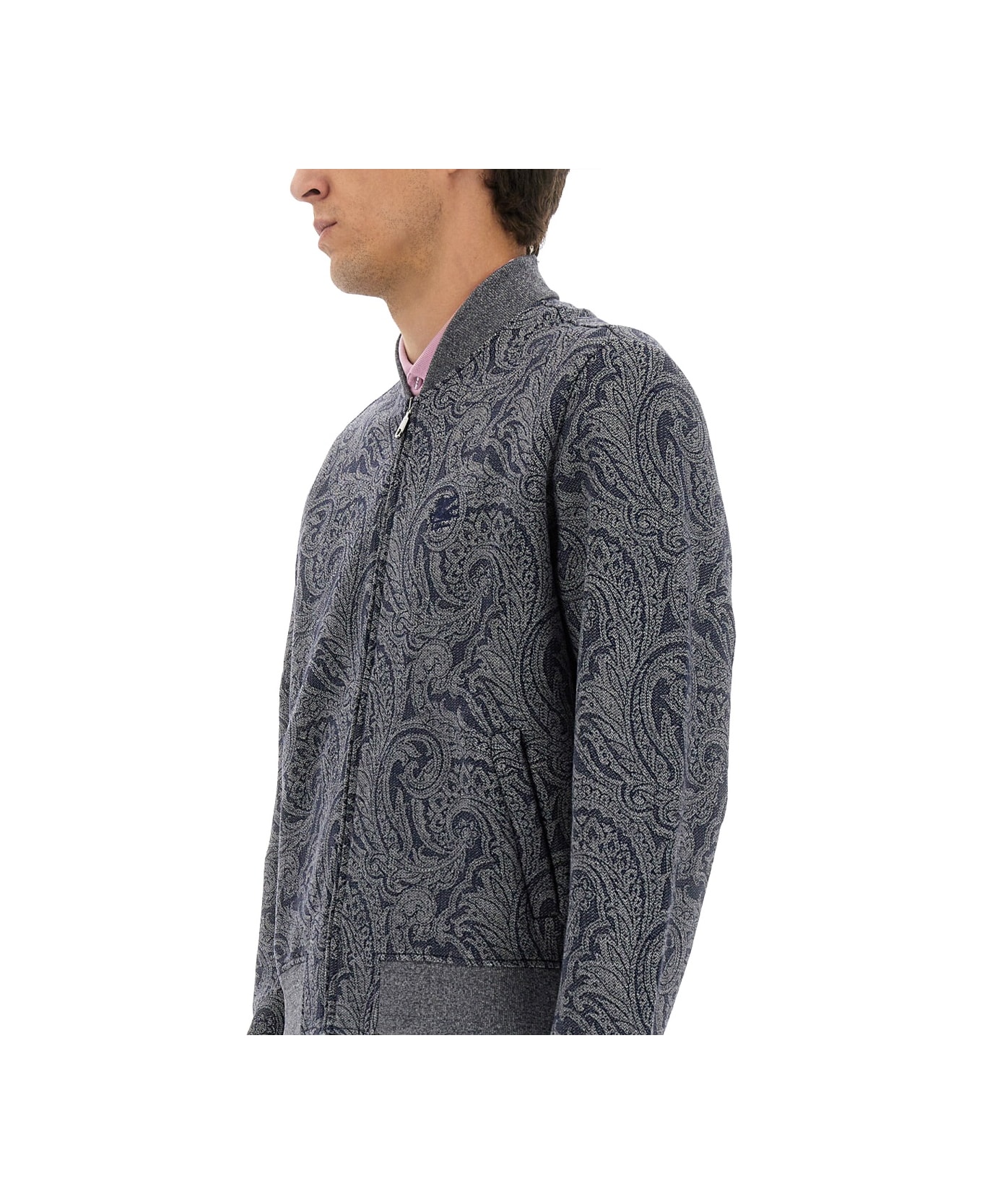 Etro Jacquard Bomber Jacket With Logo - GREY