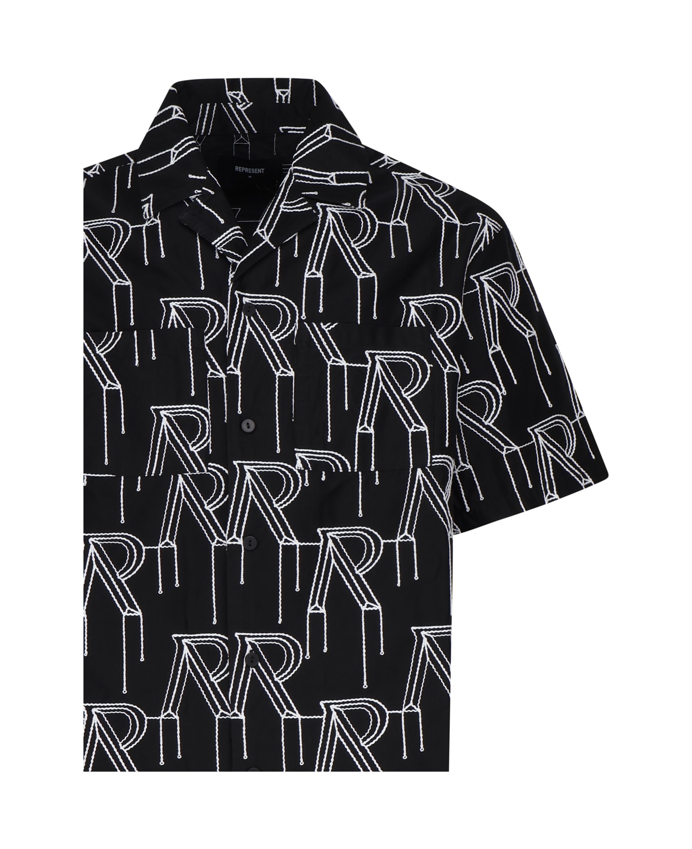 REPRESENT Oversized Shirt With All-over Logo - Black