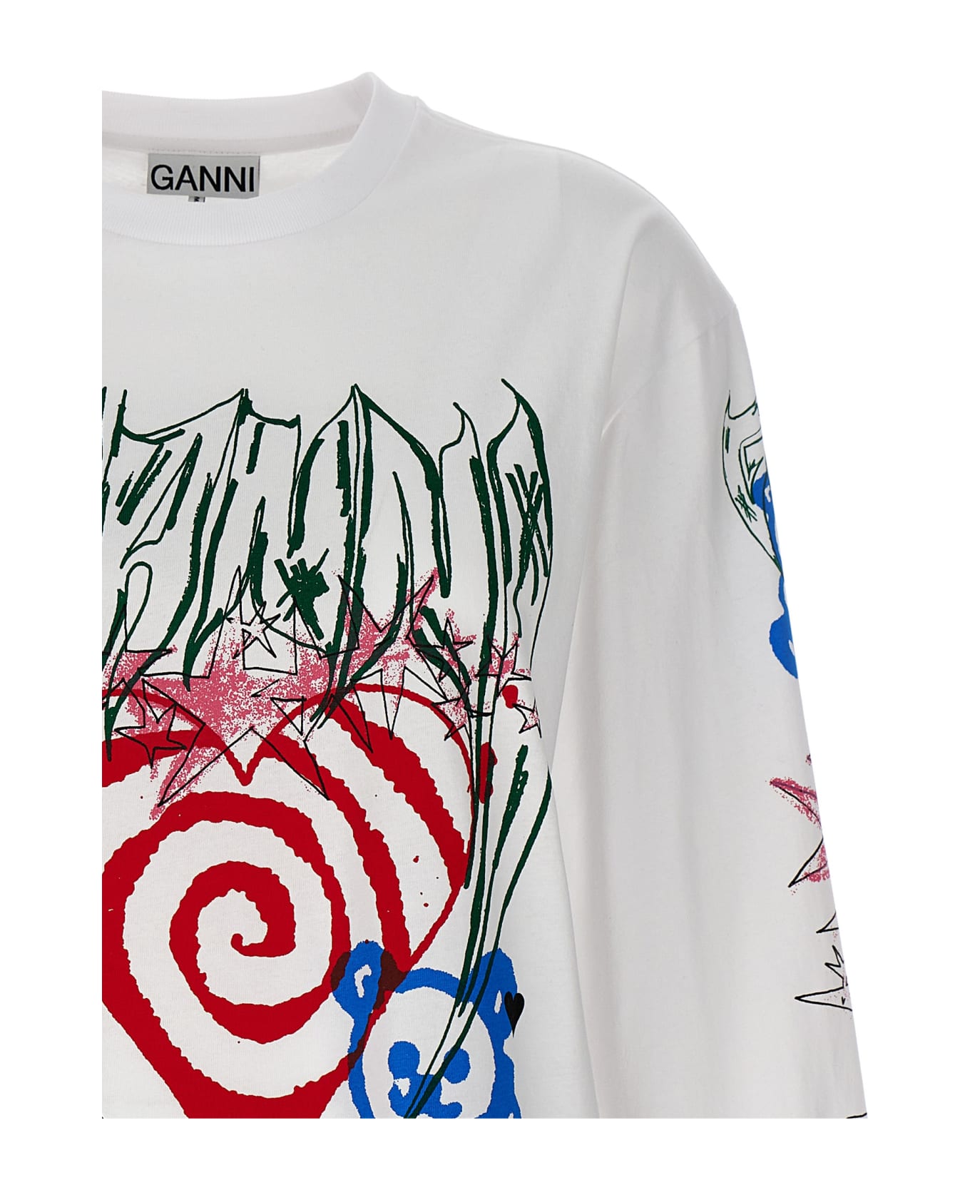 Ganni Logo Print T-shirt - White フリース
