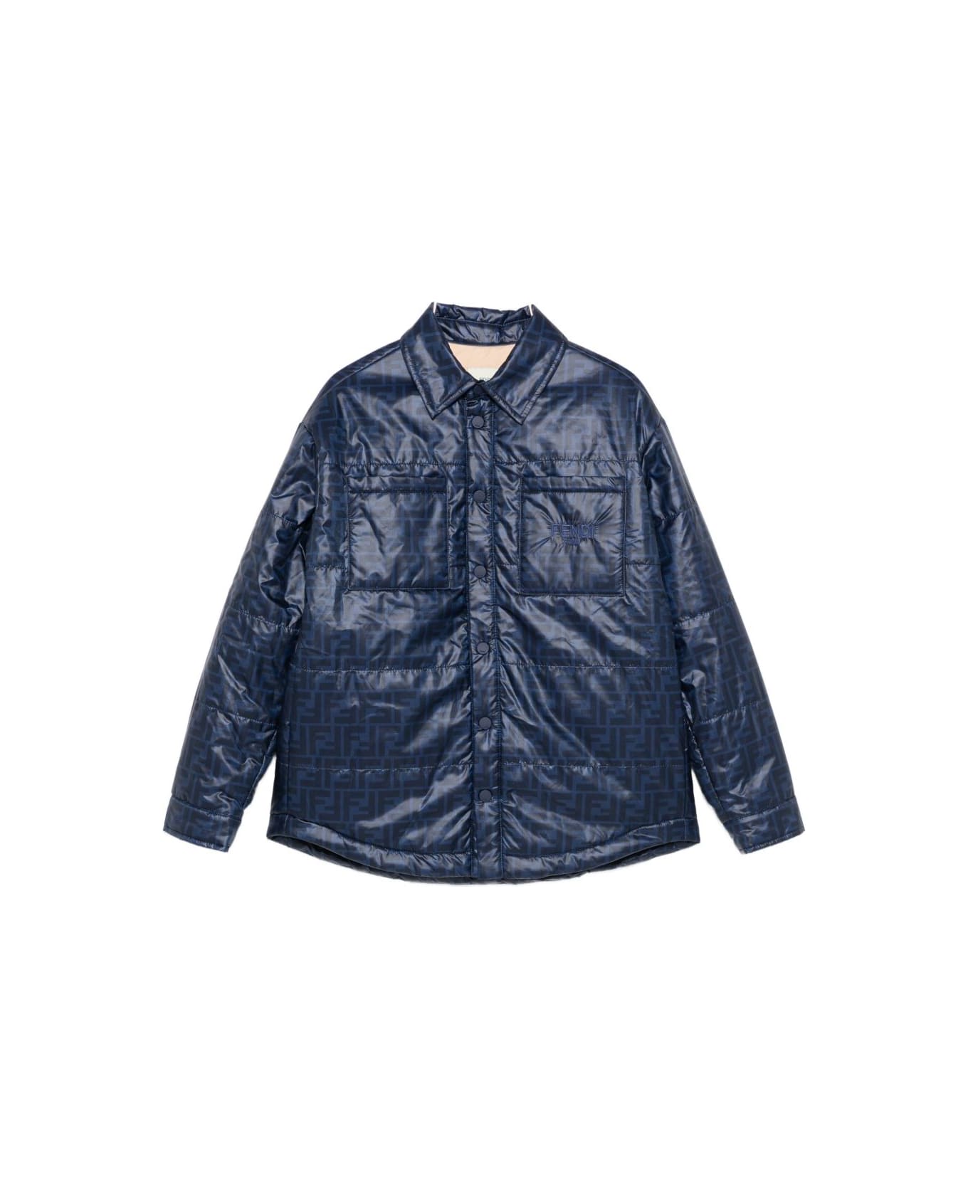 Fendi Kids Dark Blue Quilted Shirt Jacket - Blue