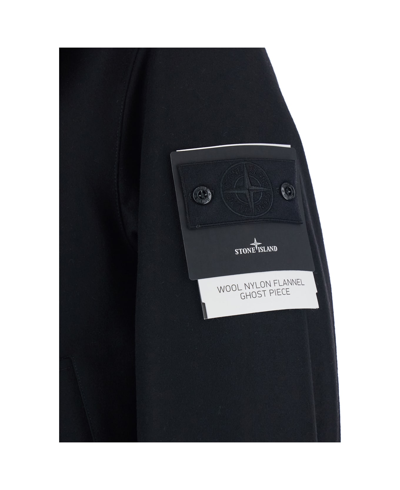 Stone Island Black Jacket With Drawstring Hood And Logo Plaque On The Sleeve In Wool Blend Woman - Black