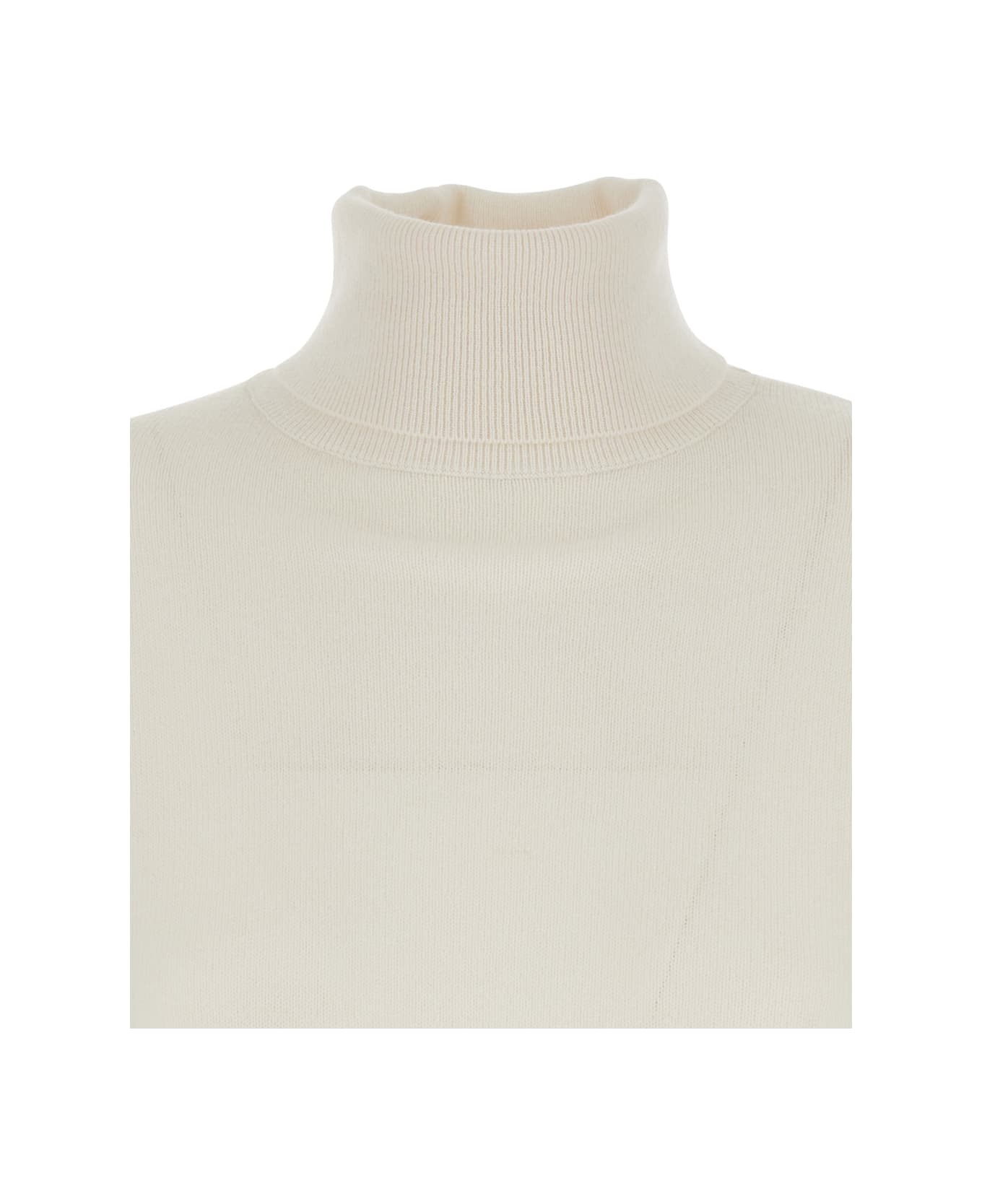 Allude White High Neck Sweater With Dropped Shoulders In Cashmere Woman - White