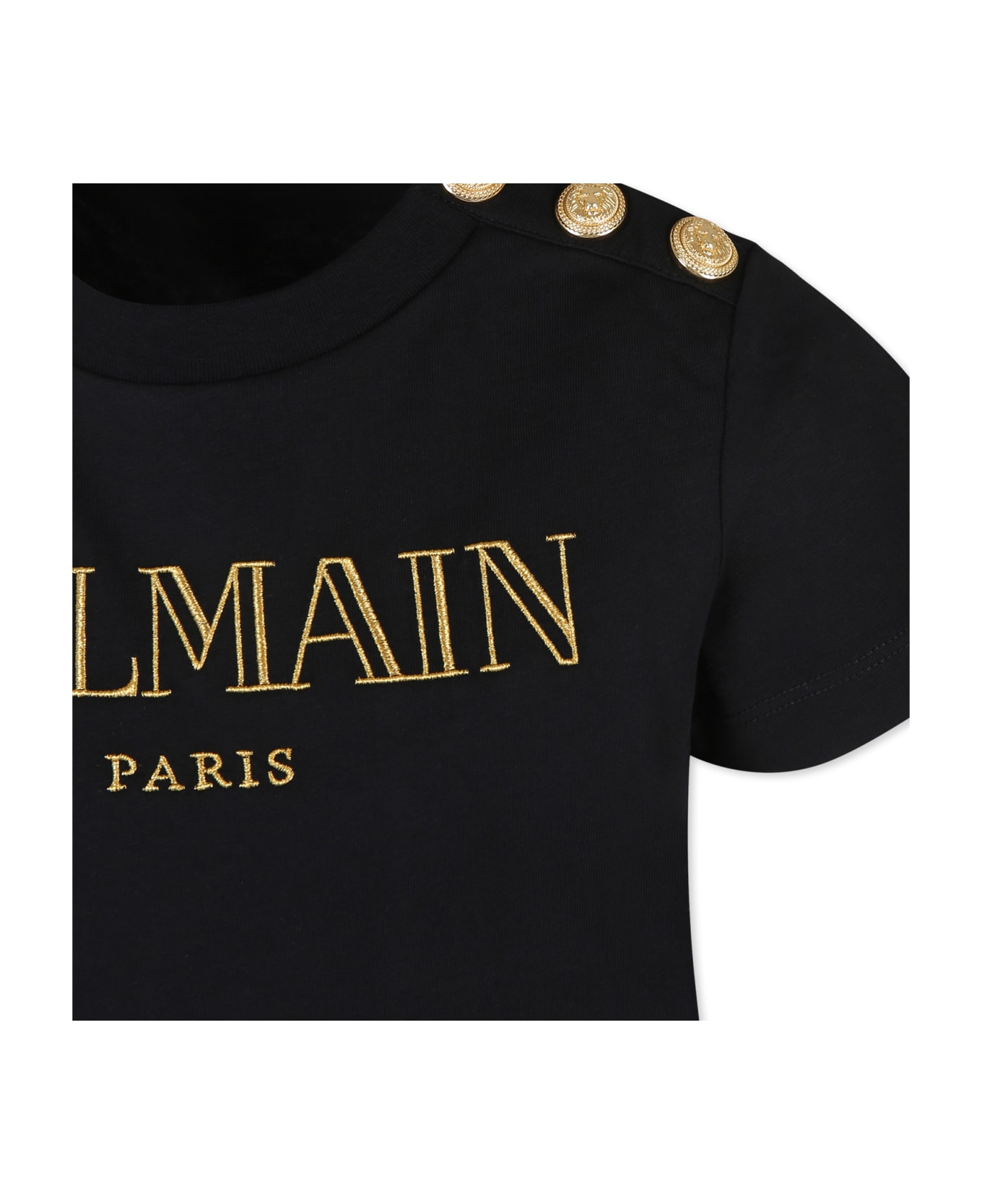 Balmain Black T-shirt For Girl With Logo - Nero e Oro