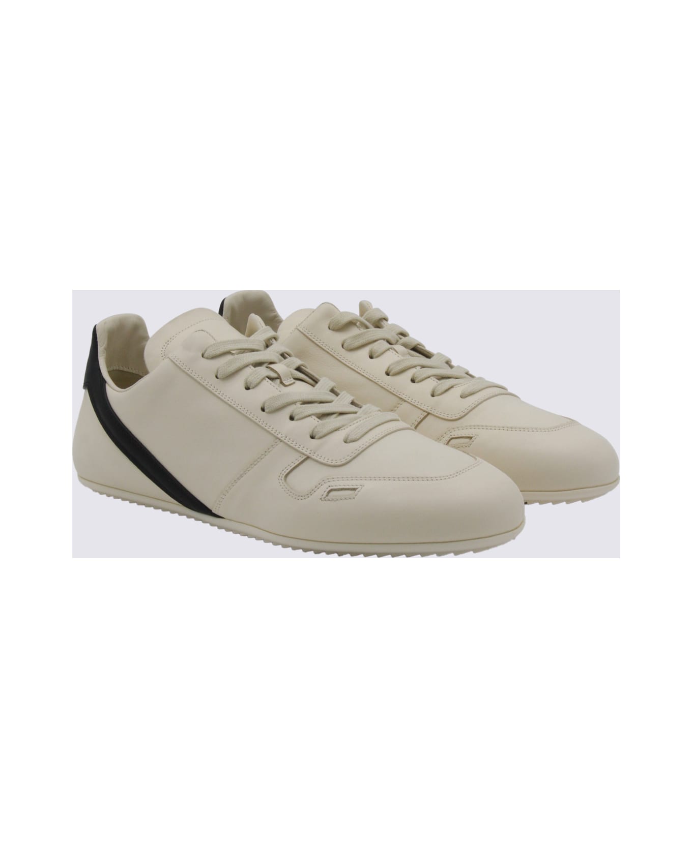 Rick Owens White Leather Minimal Sneakers - MILK-BLACK
