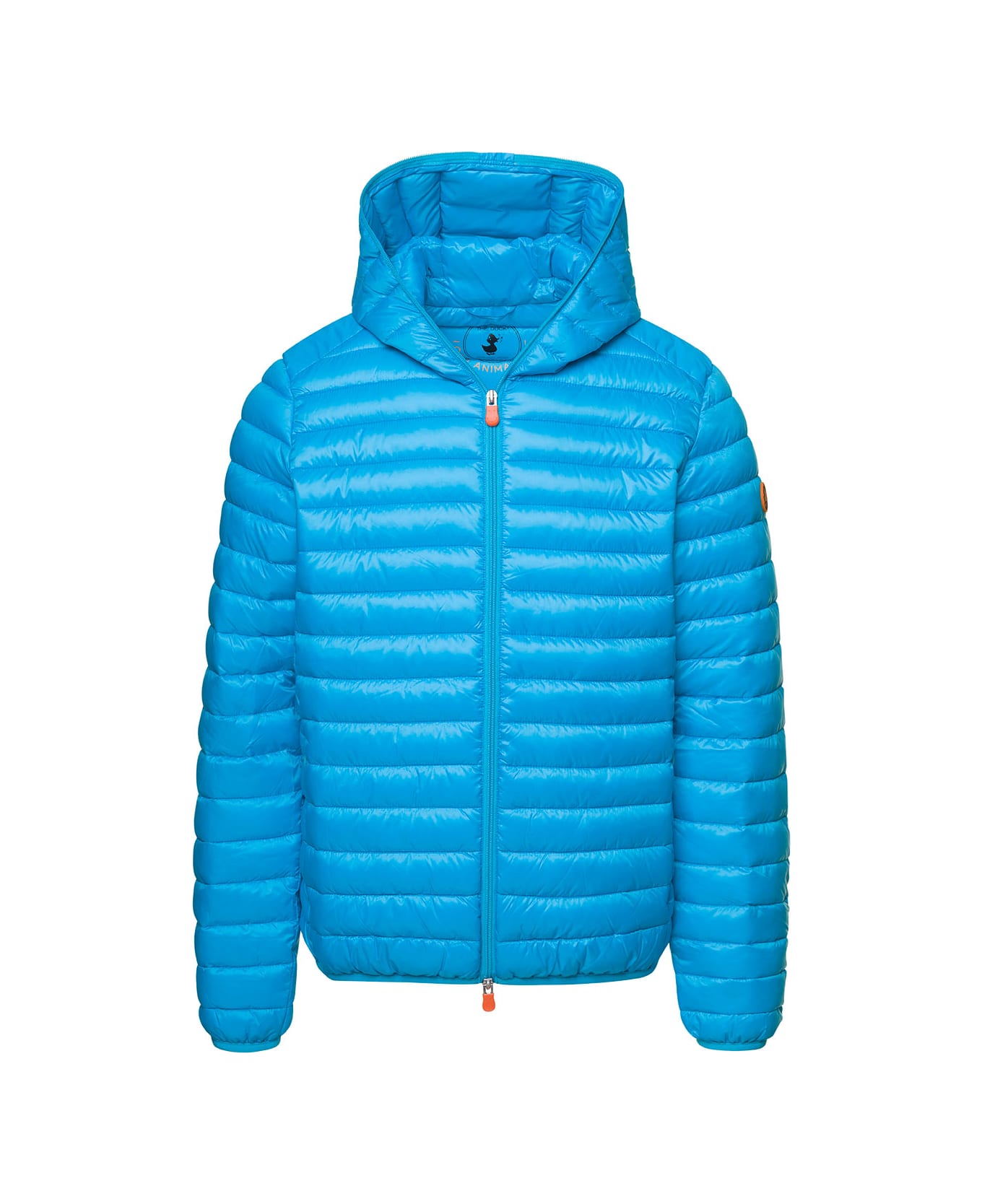 Save the Duck Blue Hooded Puffer Jacket With Zip Fastening And Logo In Polyester Man - Light blue