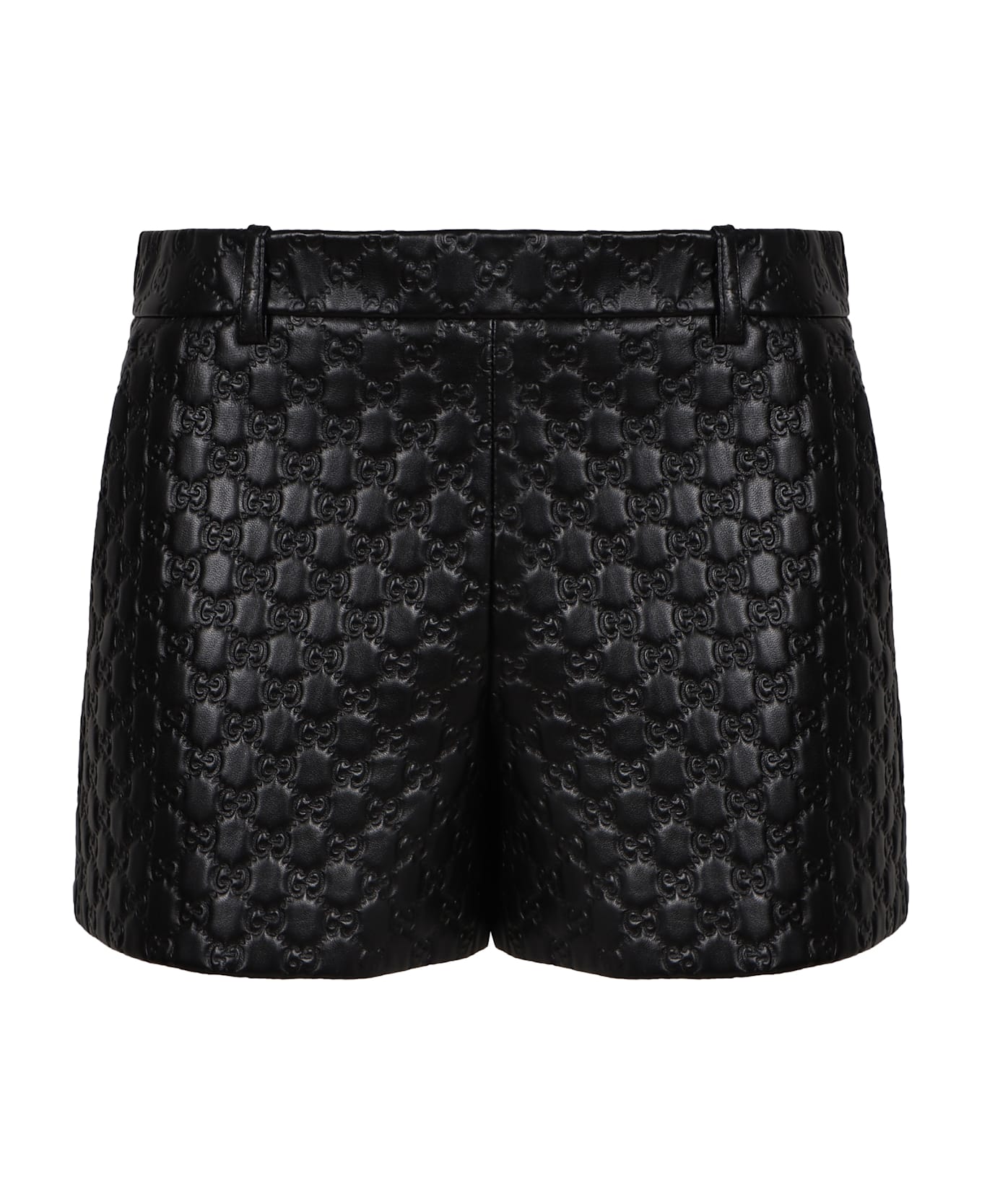 Gucci Leather Shorts With Gg Embossing - black