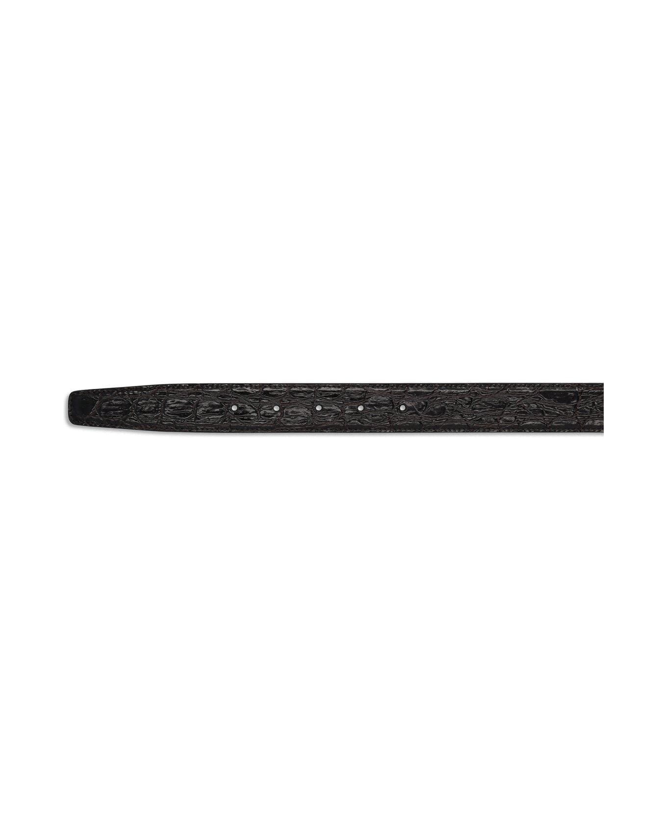 Saint Laurent Logo Engraved Reversible Belt - BLACK