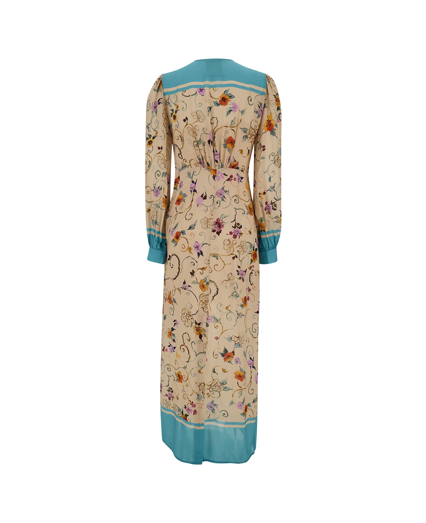 SEMICOUTURE 'giovanna' Long Light Blue And Beige Dress With Floreal Print In Viscose Woman - Multicolor ワンピース＆ドレス