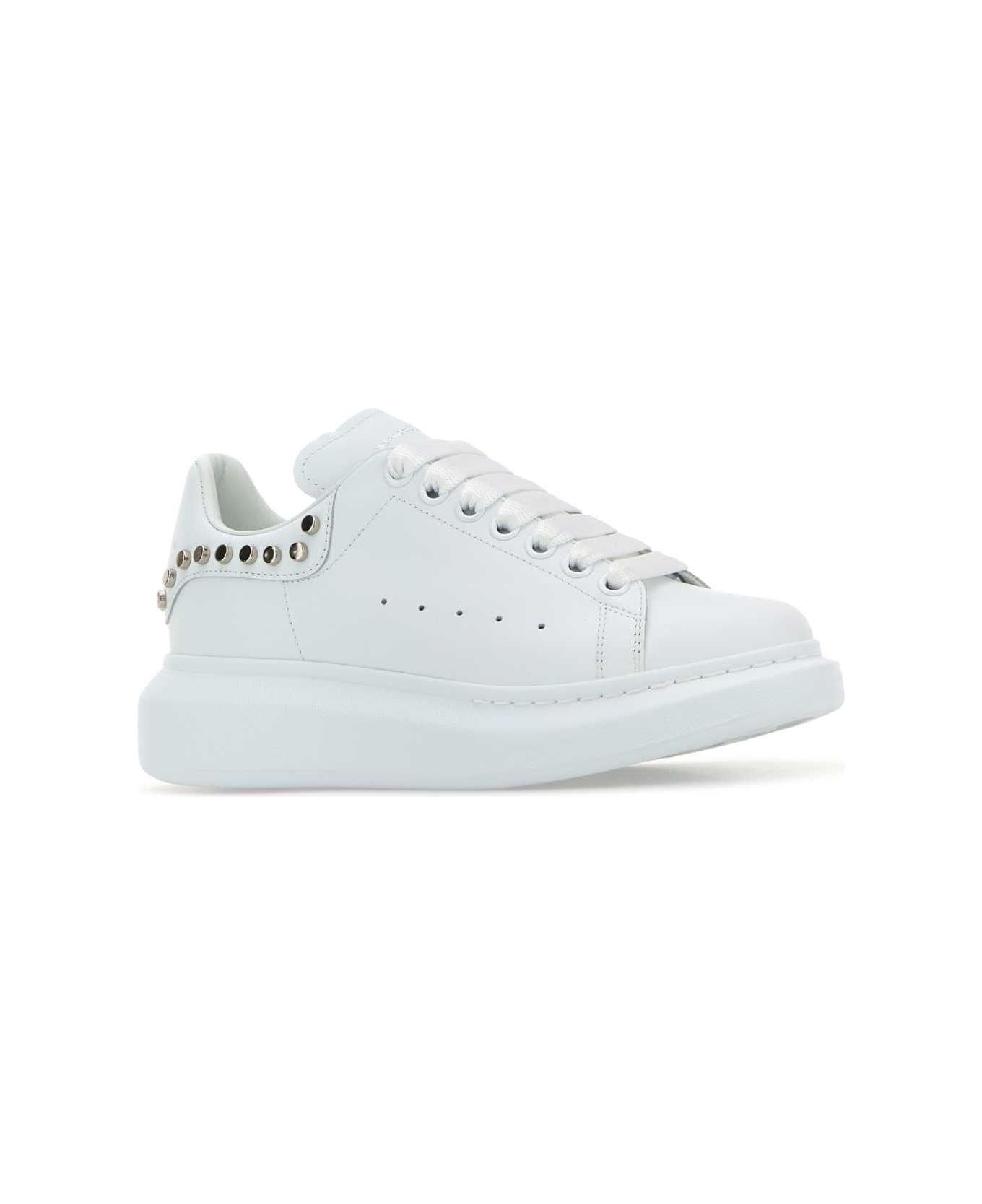 Alexander McQueen White Leather Sneakers With White Leather Heel - WHITEWHITESILVER