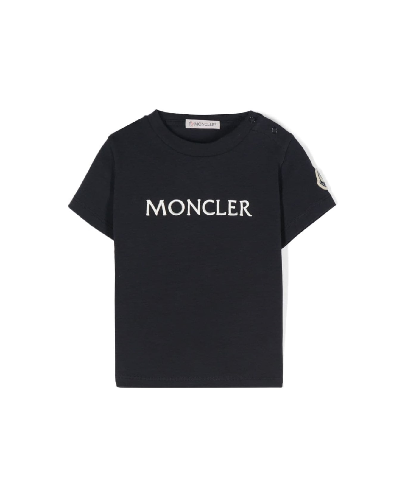 Moncler Black Crewneck T-shirt With Logo Print In Stretch Cotton Baby - Black