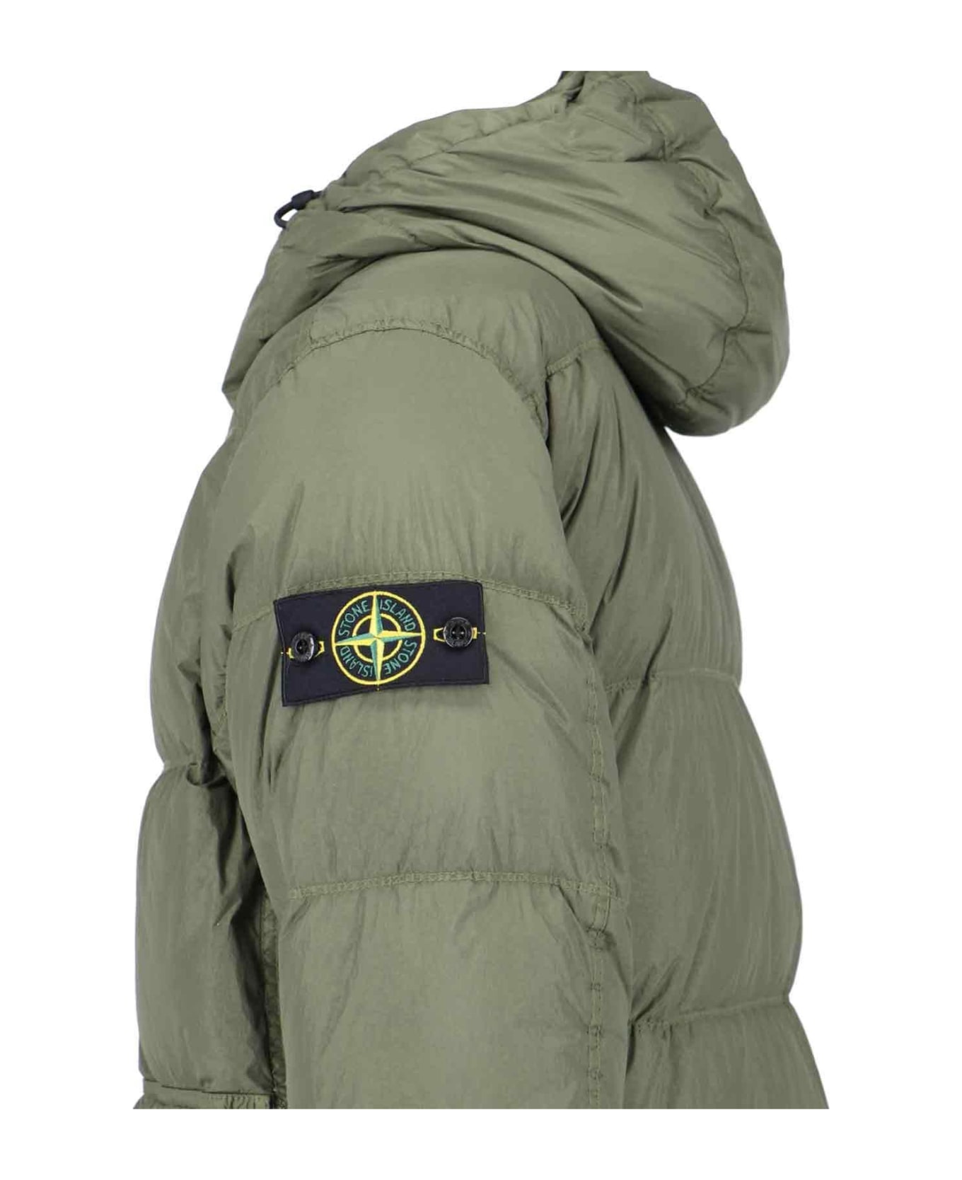 Stone Island Logo Hooded Down Jacket - Musk