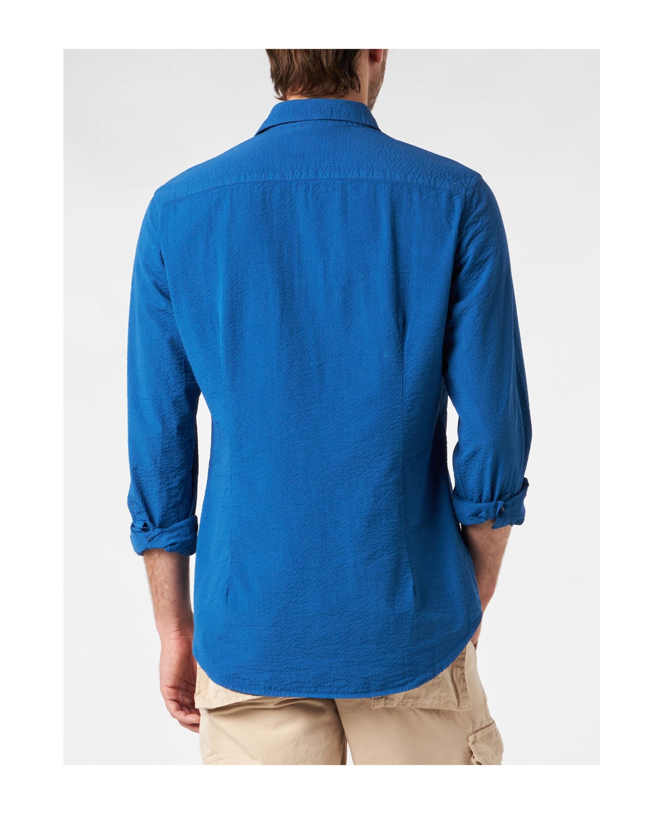 MC2 Saint Barth Man Seersucker Pamplona Shirt - BLUE