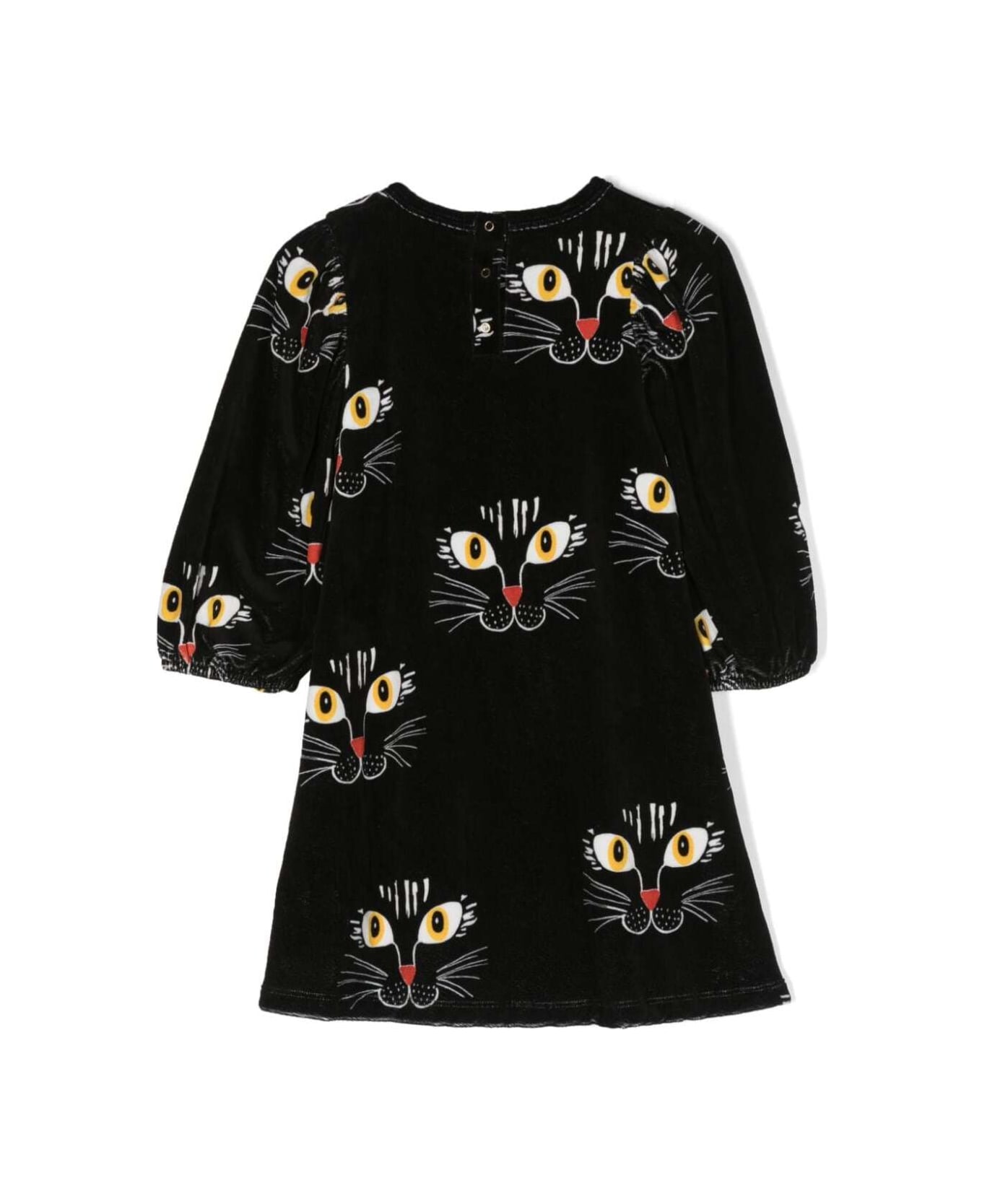 Mini Rodini Cat Face Velour Dress - Black