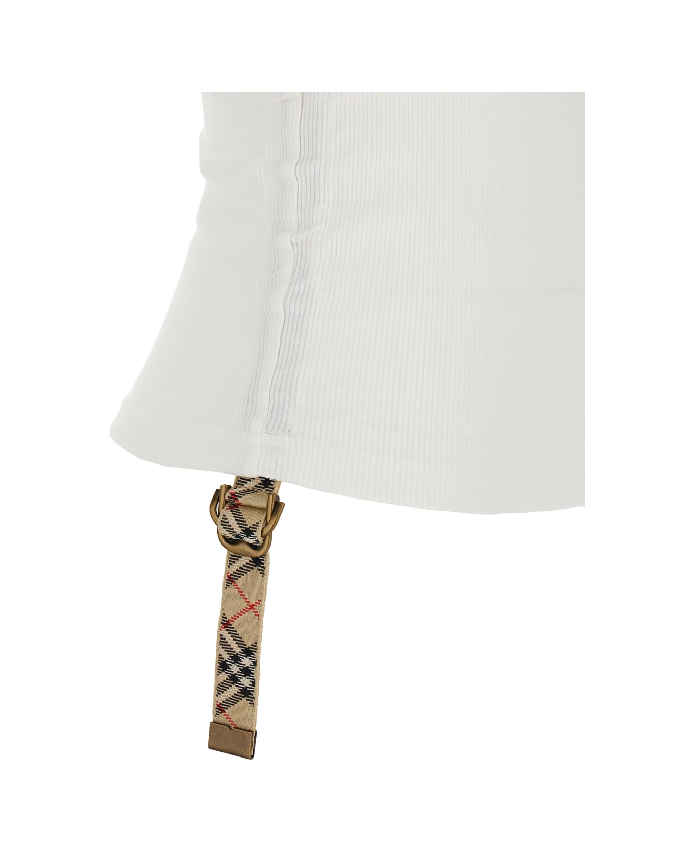 Burberry White Sleeveless Top With Ruched Details And Ties With Check Motiv In Cotton Blend Woman - White
