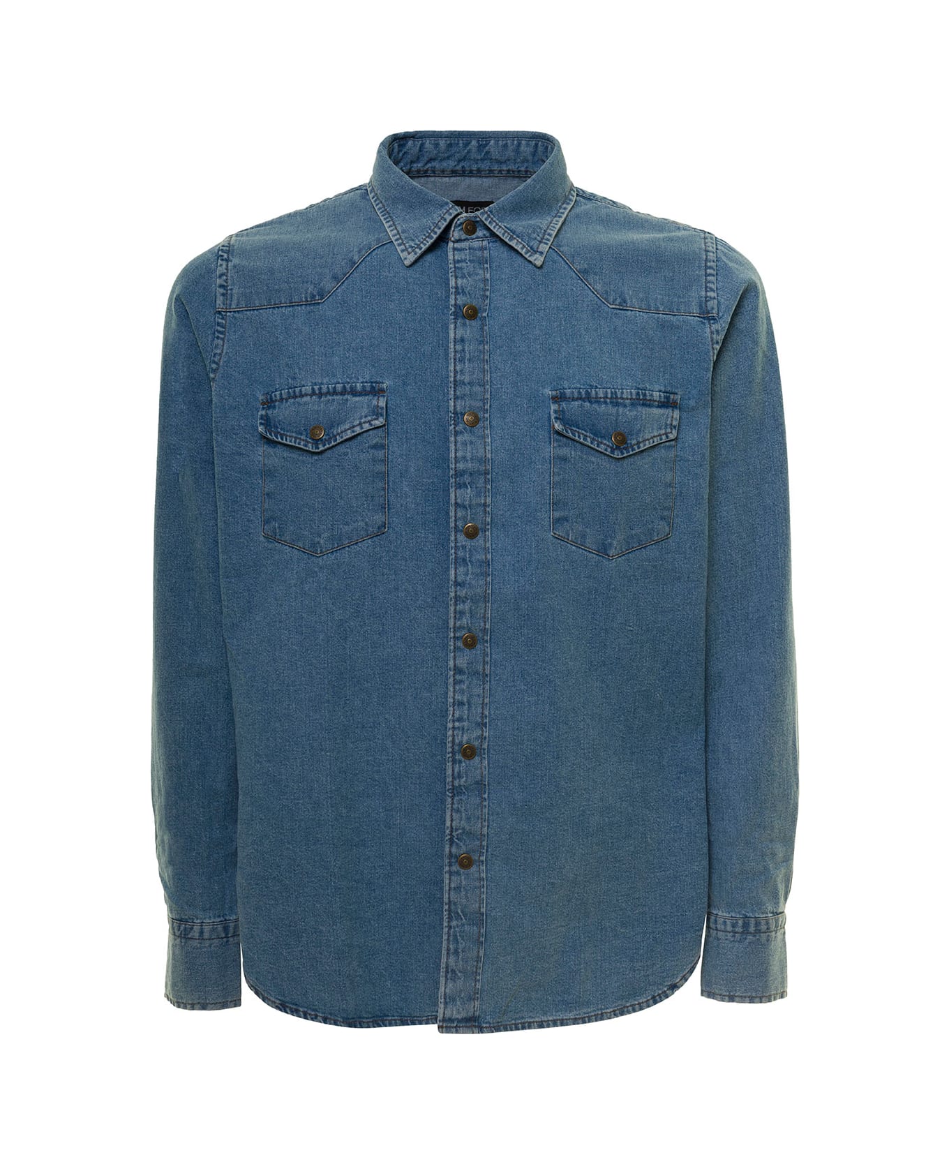 Tom Ford Blue Denim Shirt With Patch Pockets In Cotton Man - Blu