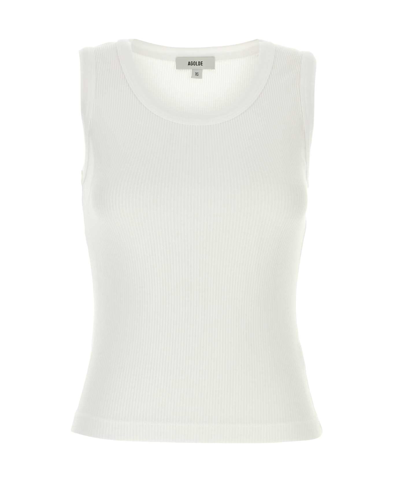 AGOLDE White Stretch Cotton Blend Tank Top - White