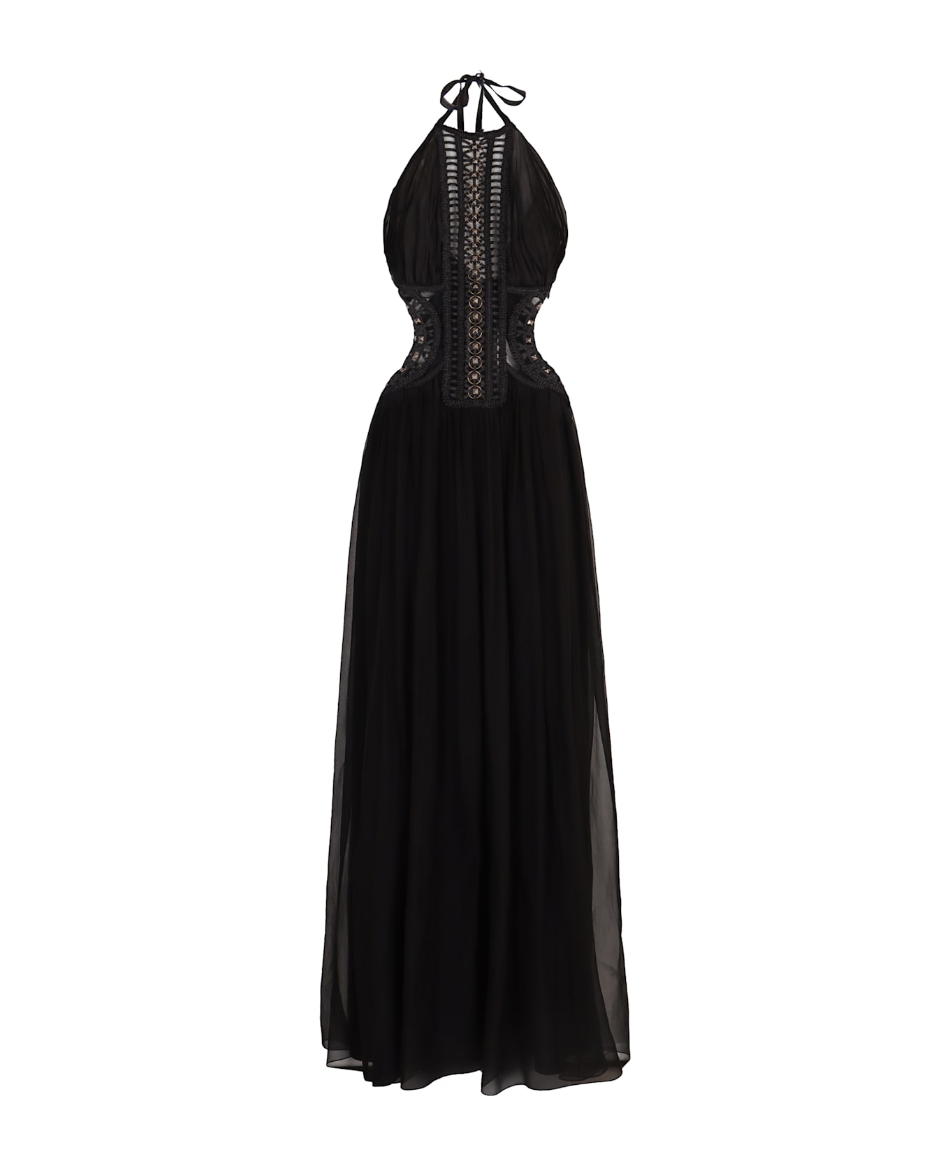 Alberta Ferretti Embroidered Tulle Dress - black