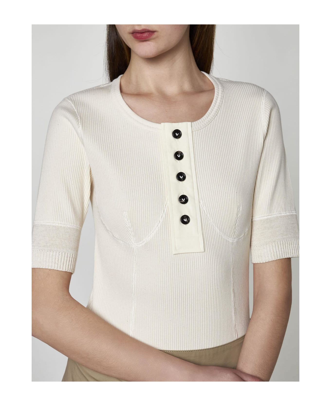 Bottega Veneta Ribbed Knit Cotton Top - IVORY