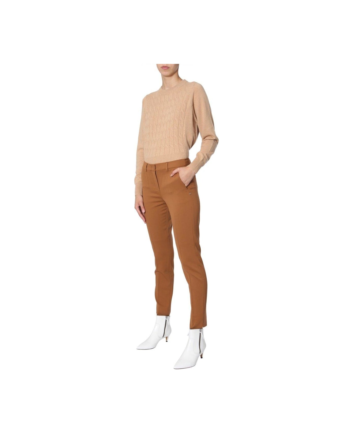 Max Mara Straight Leg Cropped Trousers - BROWN ボトムス