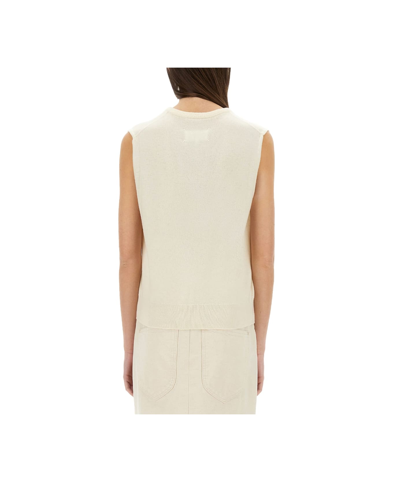 Maison Margiela V-neck Wool Vest - BEIGE
