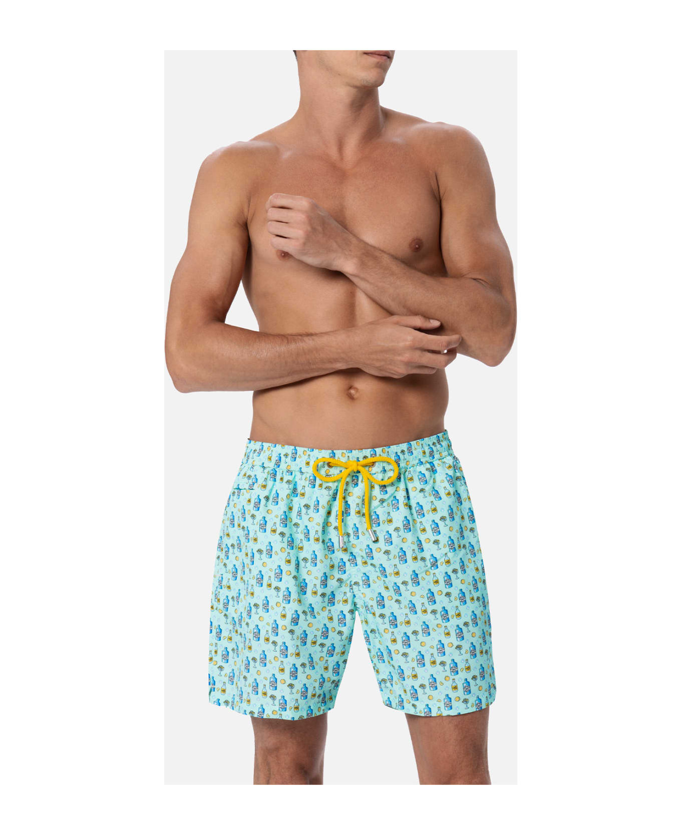 MC2 Saint Barth Man Lightweight Fabric Swim-shorts Lighting Micro Fantasy With Gin Tonic Print - GREEN