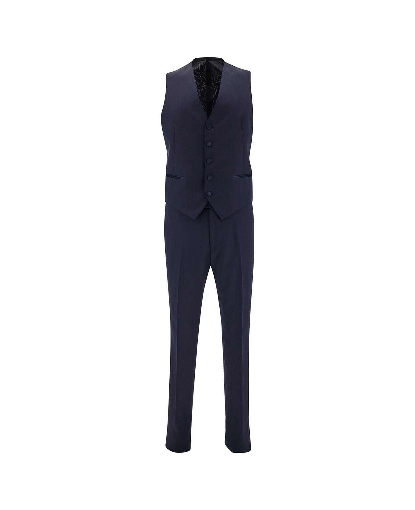 Tagliatore Blue Single-breasted Tuxedo With Vest In Wool Man - Blu スーツ