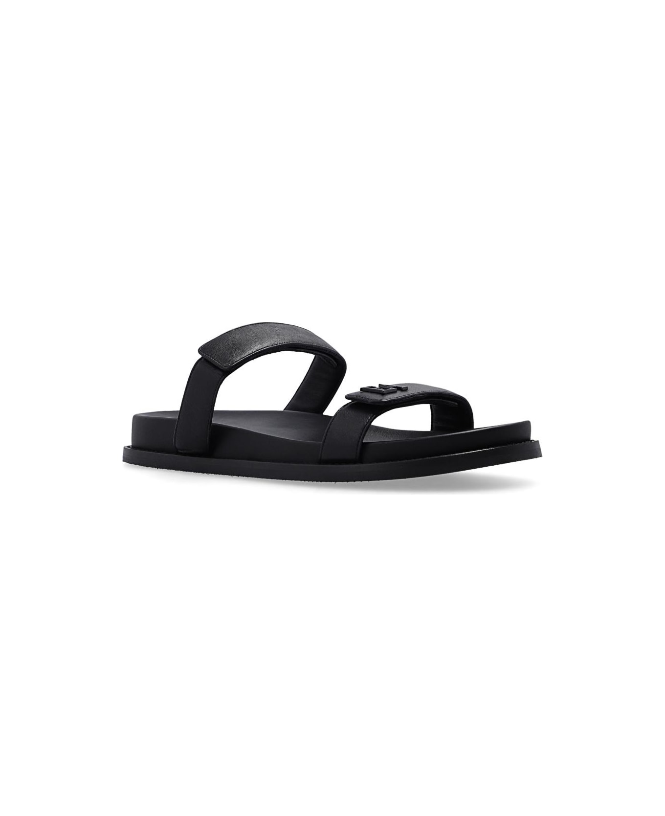 Emporio Armani Leather Slides With Logo - Black