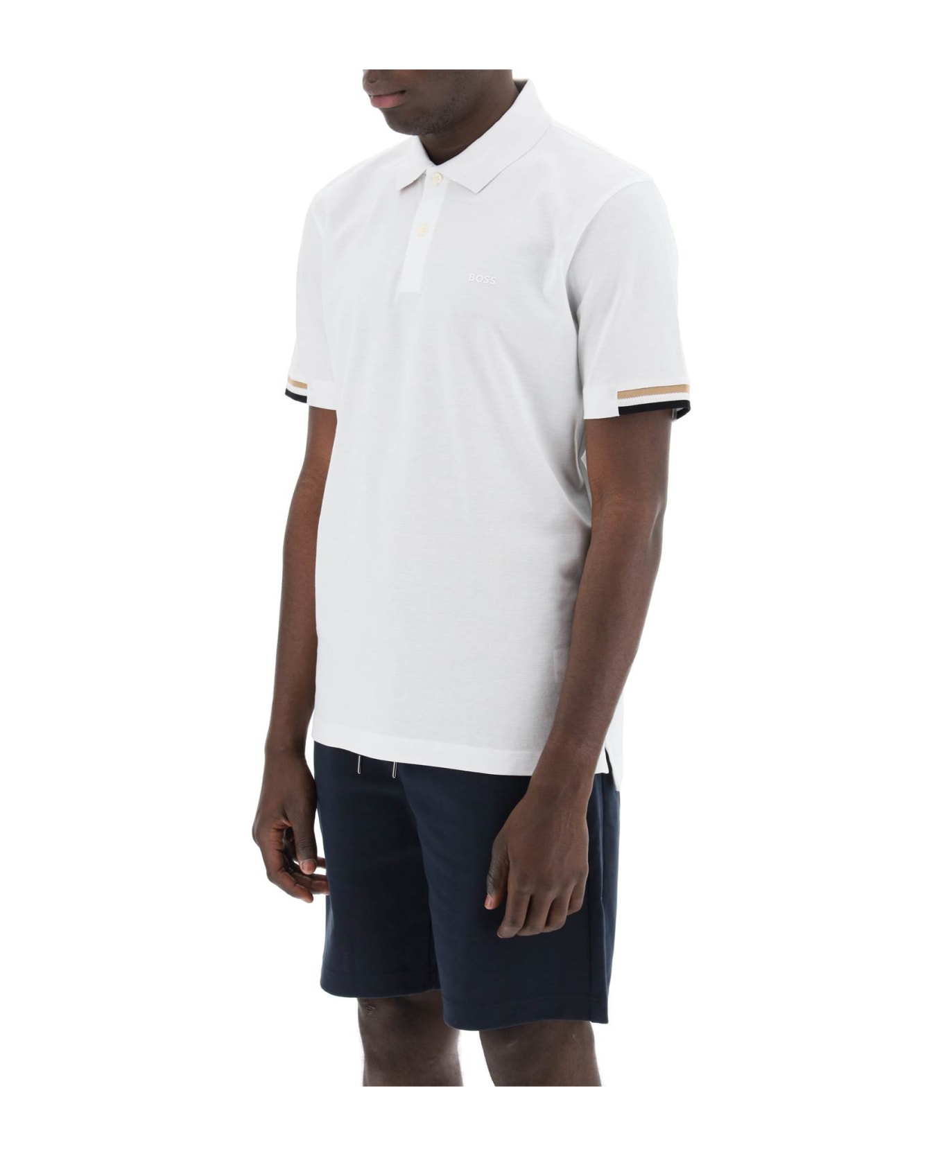 Hugo Boss Parlay Polo Shirt With Stripe Detail - White