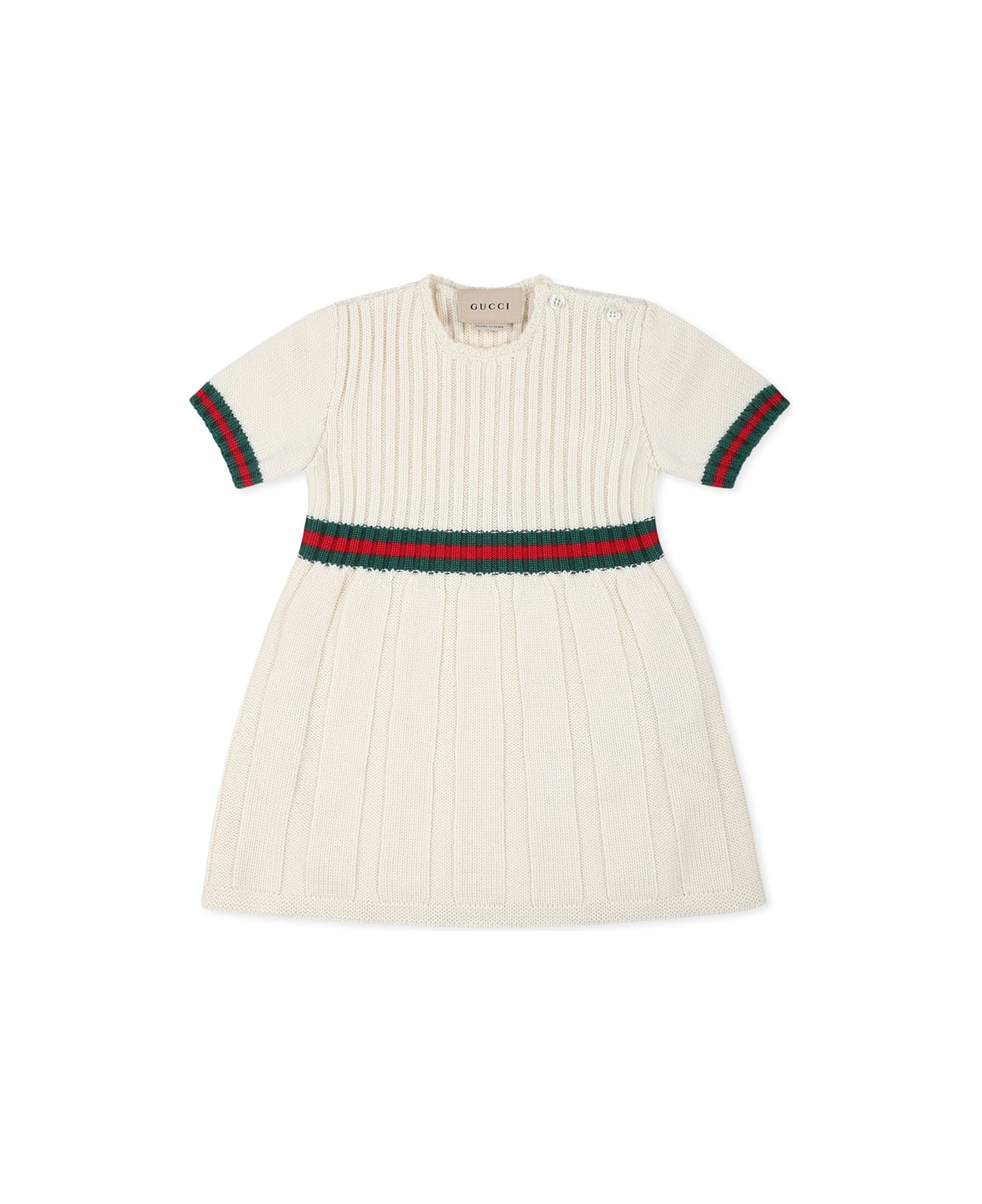 Gucci Ivory Dress For Baby Girl With Web Detail - Ivory