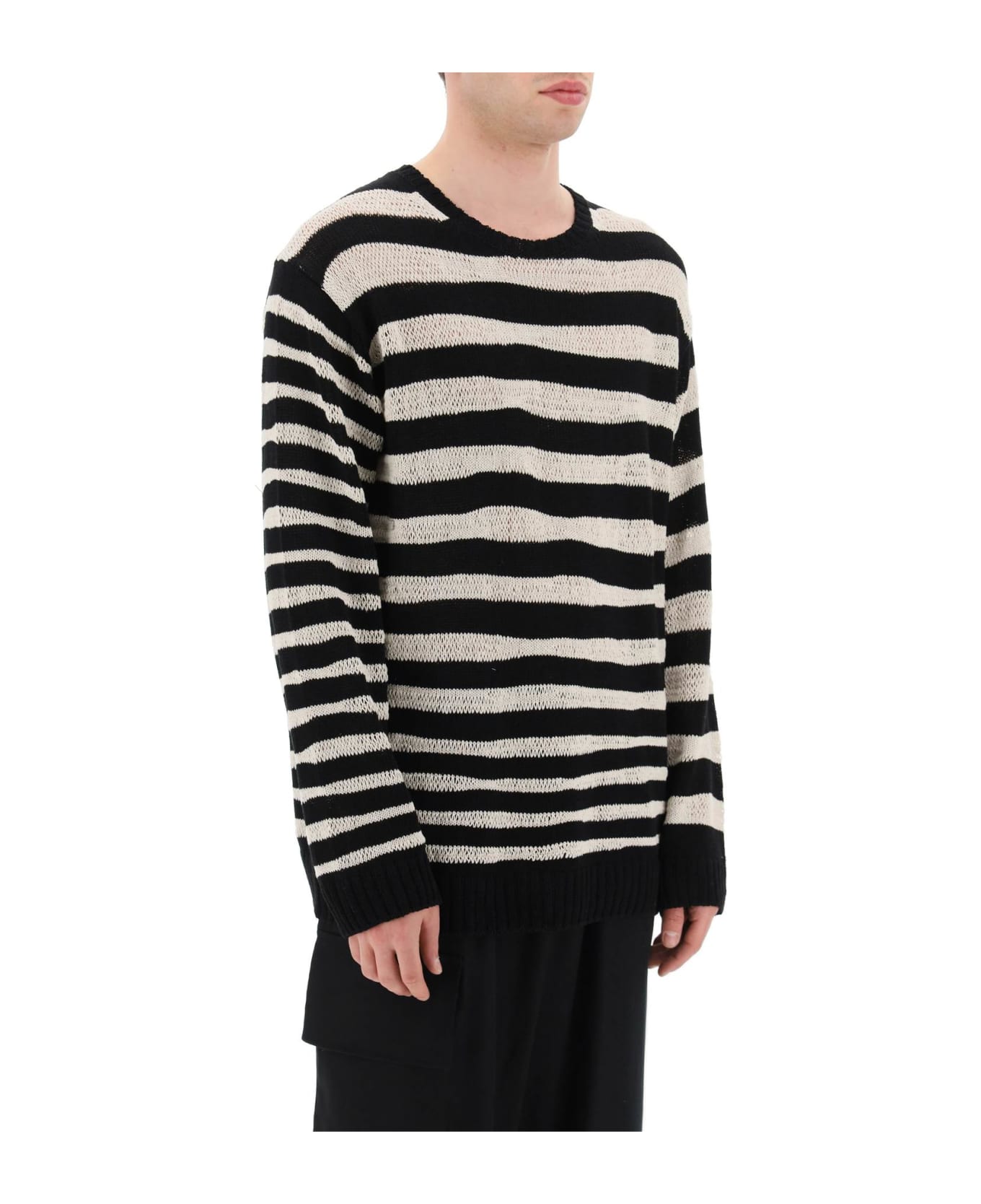 Yohji Yamamoto Striped Pure Cotton Sweater - OFF WHITE (White)