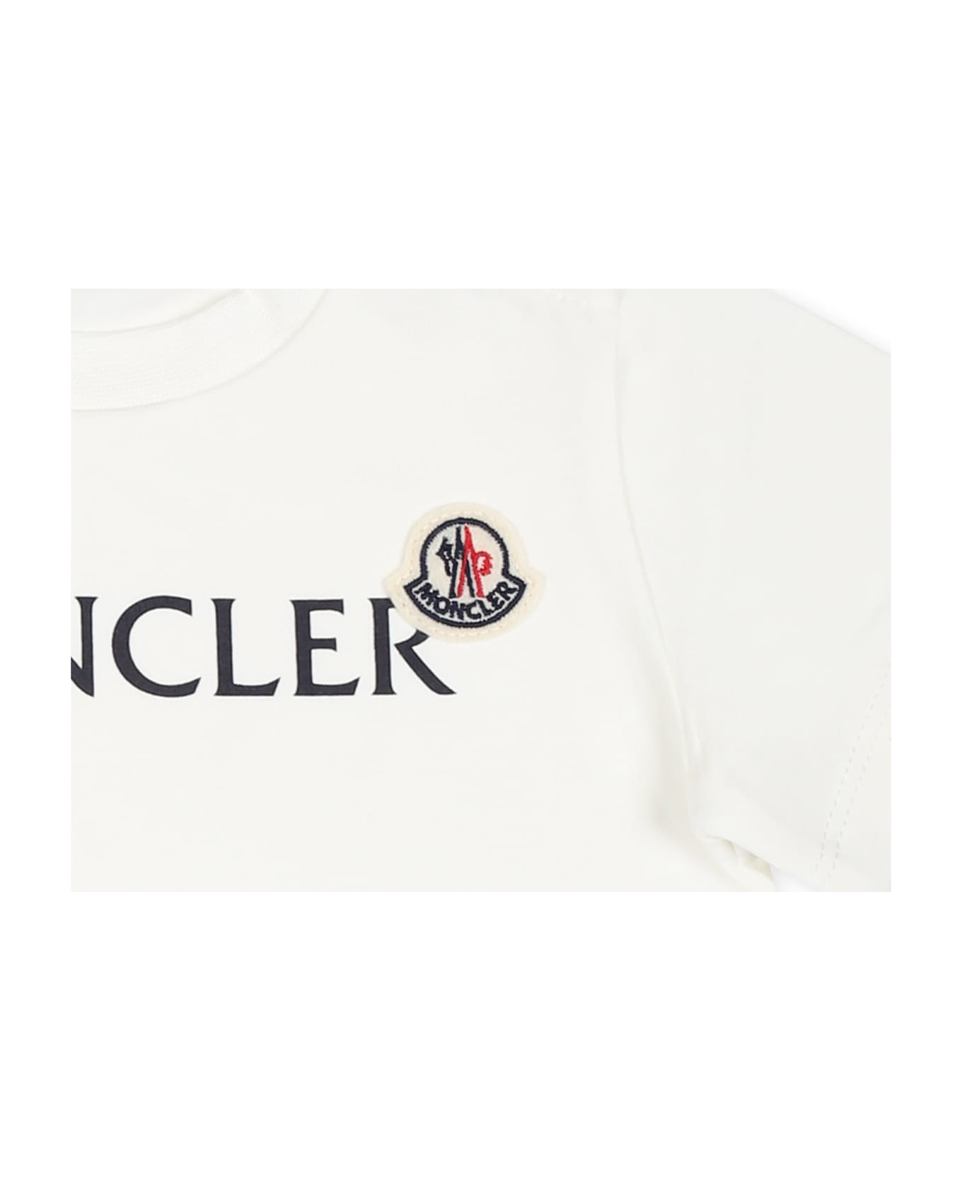 Moncler White T-shirt For Babykids With Logo - Bianco