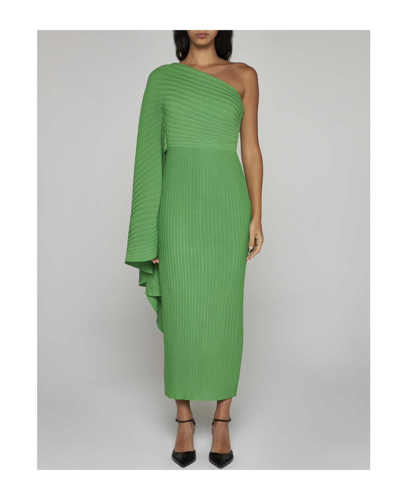 Solace London Lenna Pleated Crepe Midi Dress - Green ワンピース＆ドレス