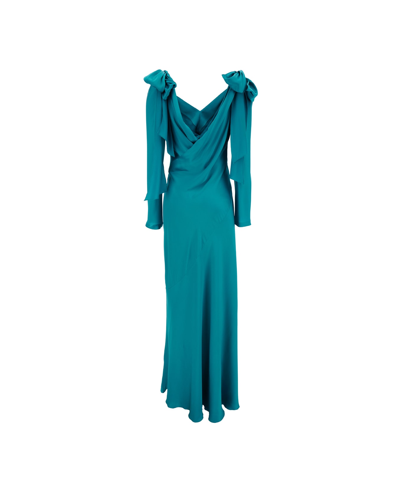 Alberta Ferretti Maxi Blue Dress With Cut-out And Surplice Neck In Satin Woman - Blu
