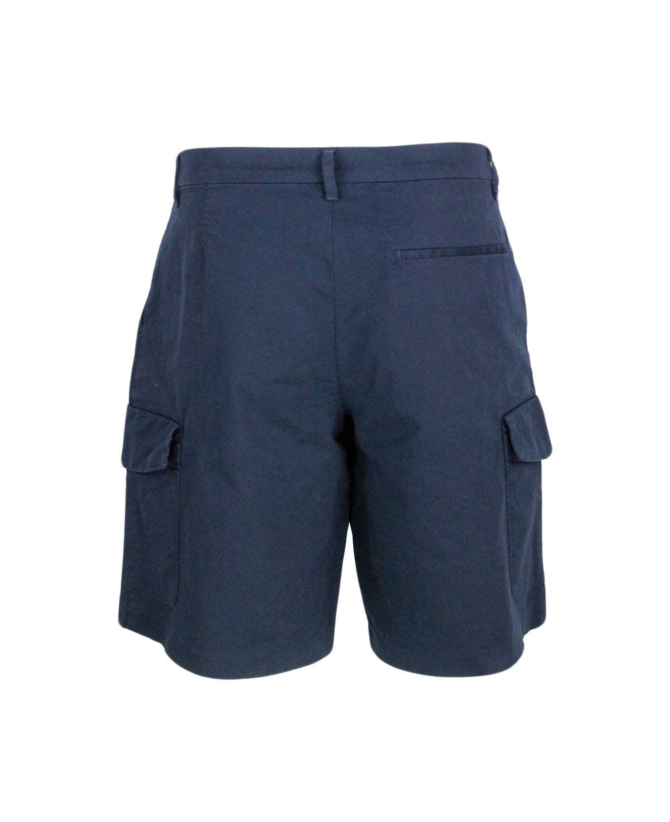 Armani Collezioni Stretch Cotton Bermuda Shorts, Cargo Model With Large Pockets On The Leg And Zip And Button Closure - Blu