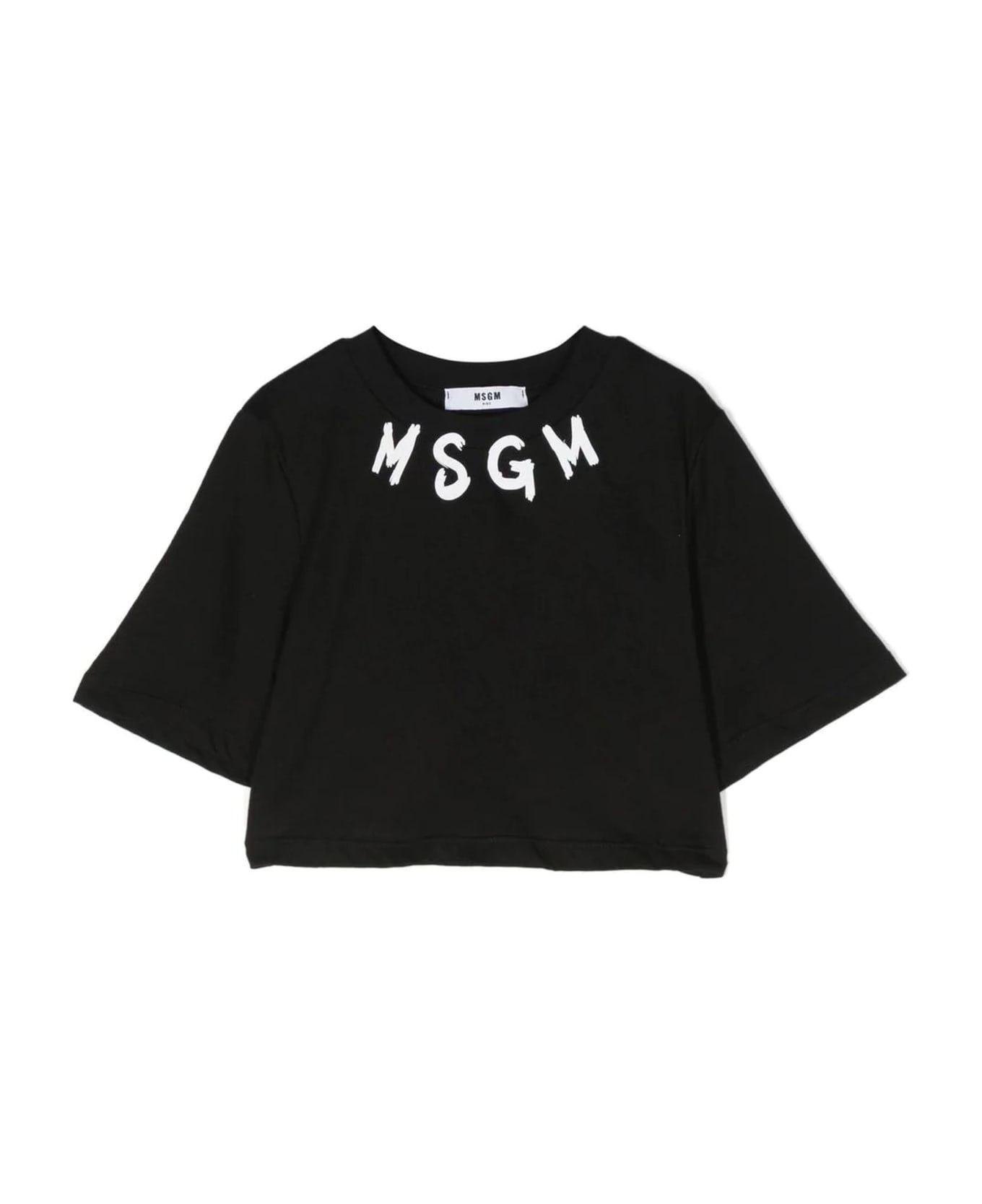 MSGM Black Cotton Cropped T-shirt - Nero