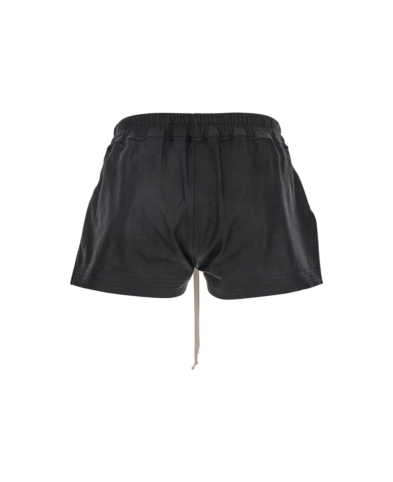 Rick Owens Black Shorts With Drawstring Waist In Grained Leather Woman - Black