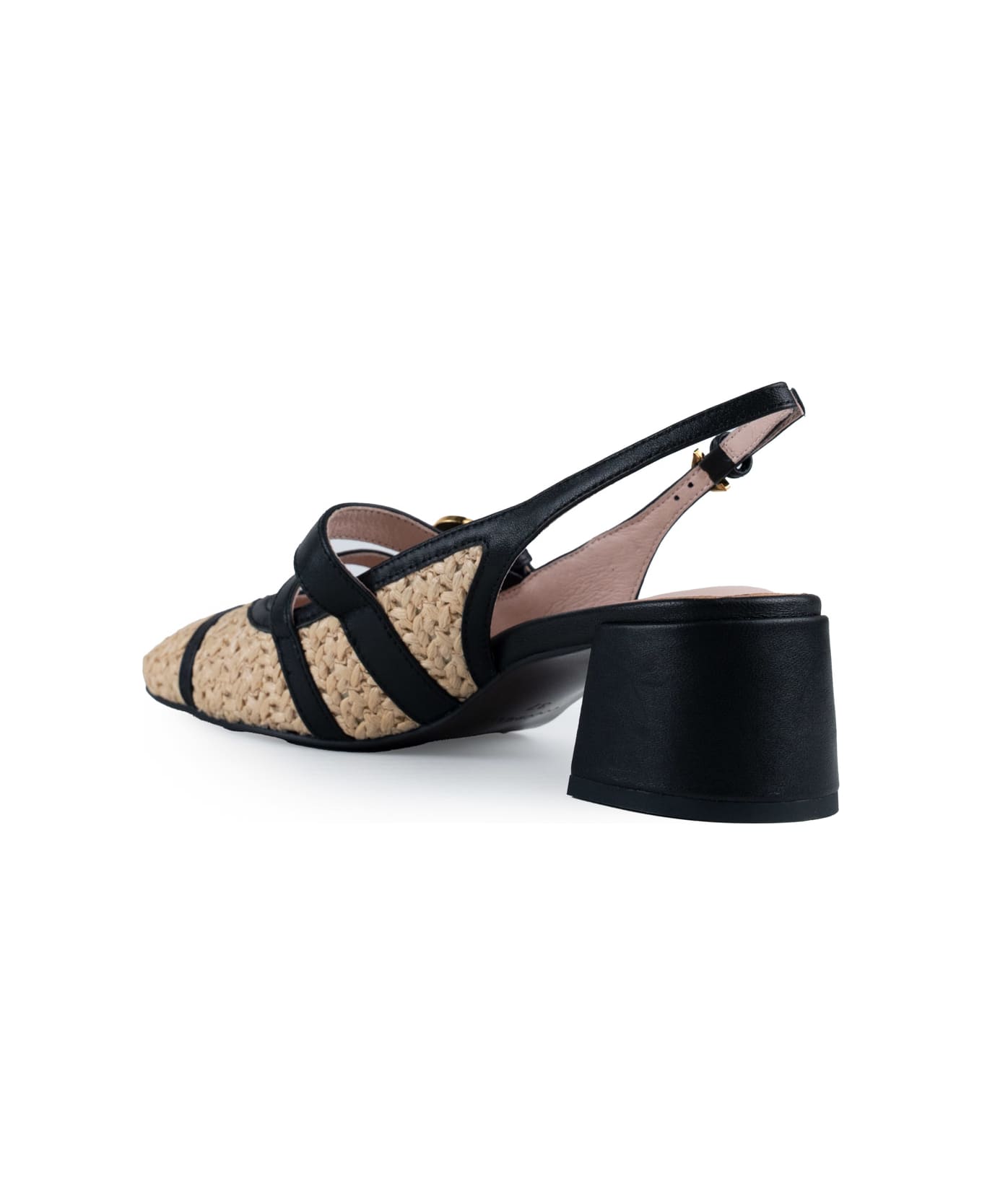 Coccinelle Maia Crochet Straw Slingback Shoes - Natural/noir