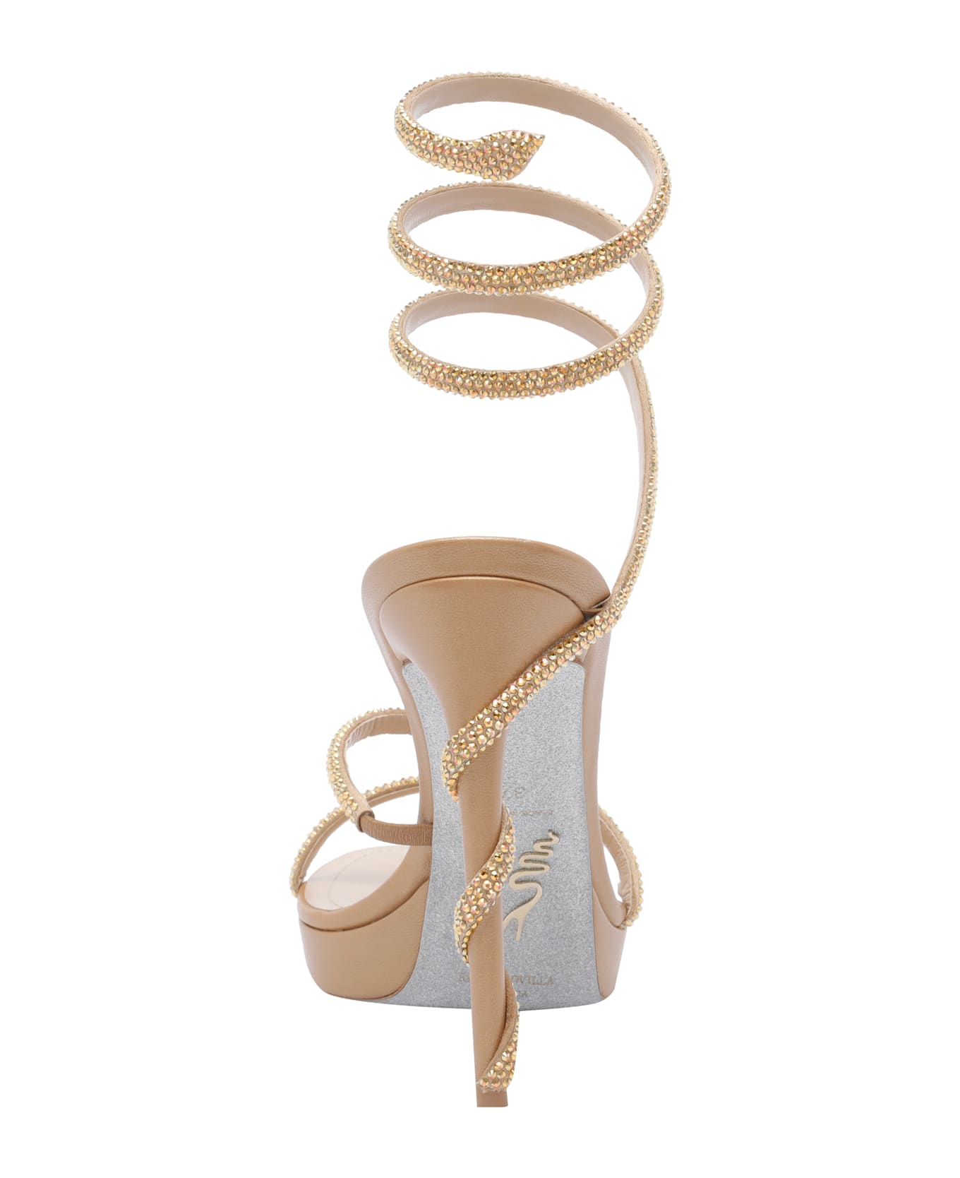 René Caovilla Margot Crystals Plateau Sandals - Golden