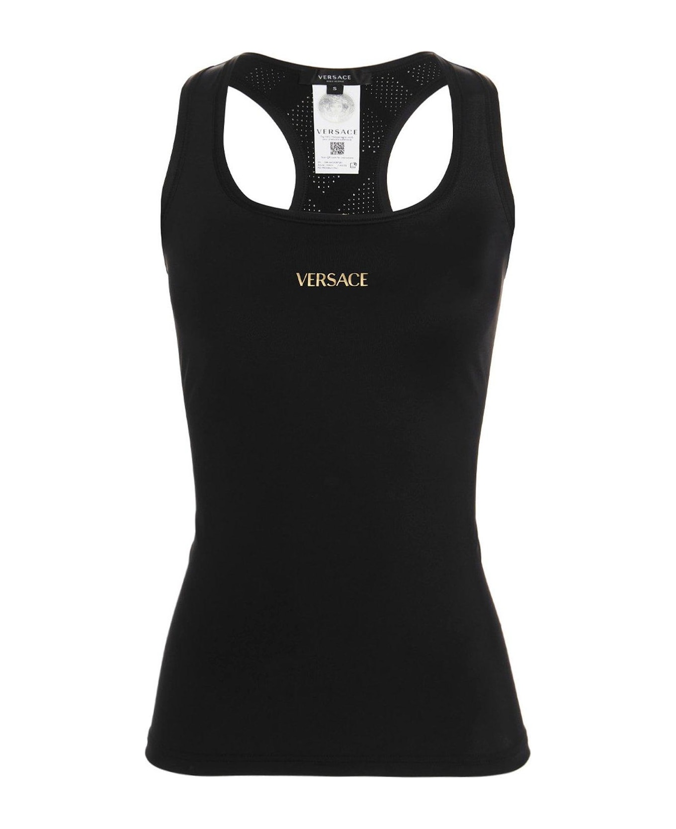 Versace Logo Printed Sleeveless Tank Top - Black