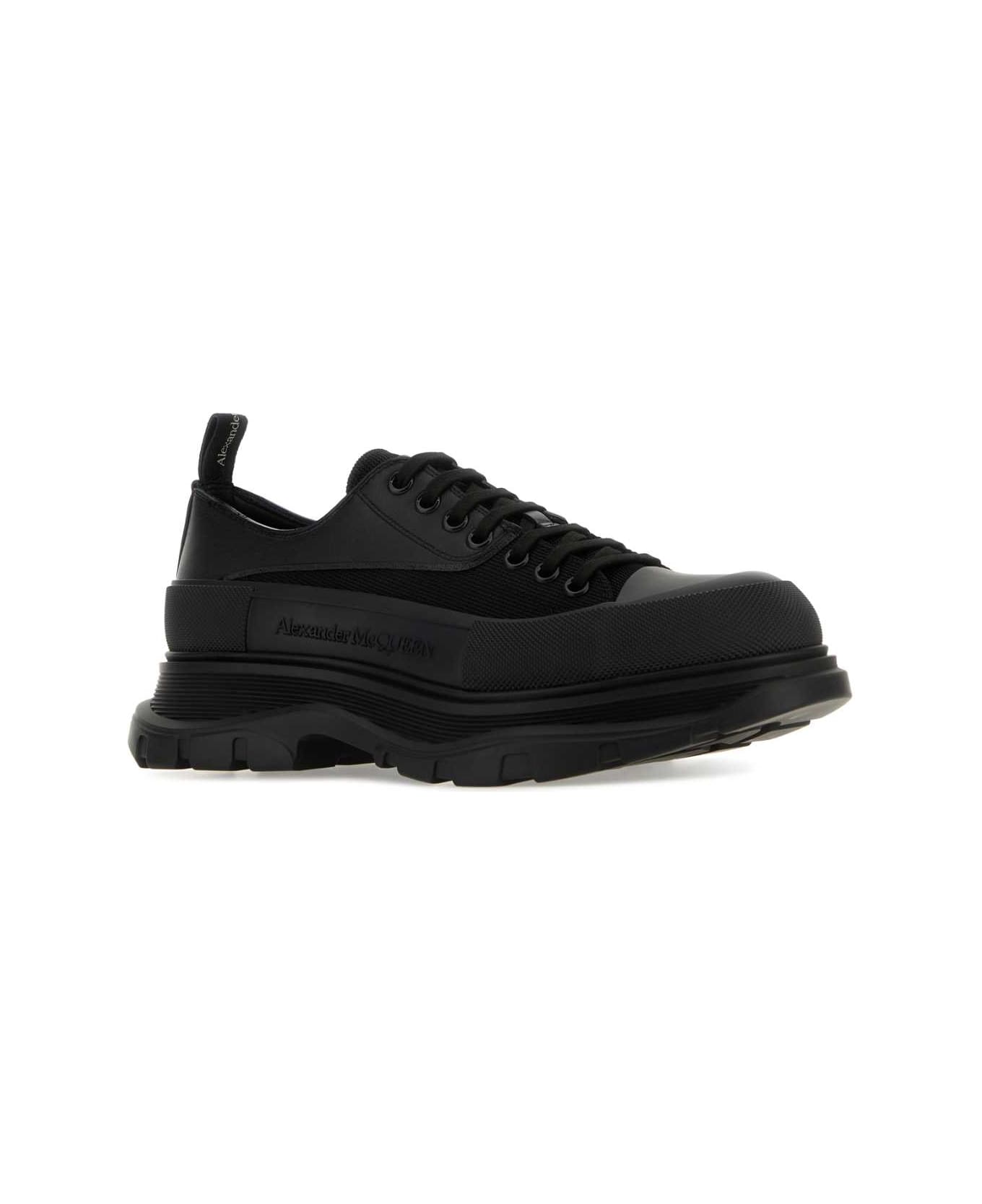 Alexander McQueen Black Leather And Fabric Tread Slick Sneakers - BLACKOF.WHITESILVE