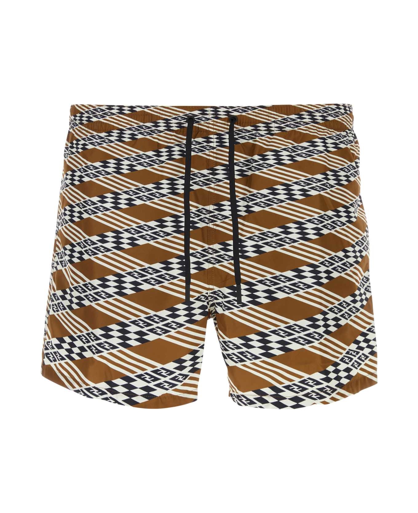 Fendi Printed Polyester Swimming Shorts - TOBACCOBLACK