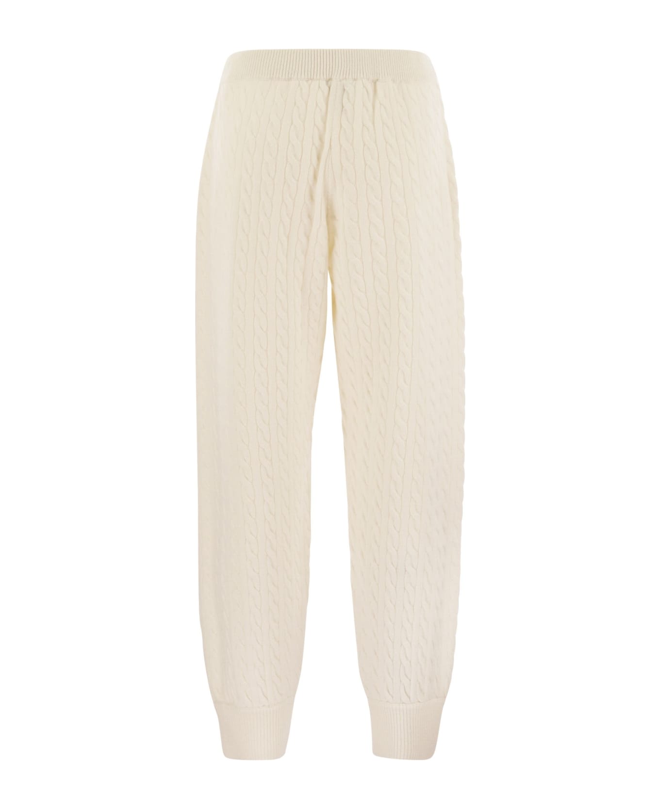 Brunello Cucinelli Cashmere Cable Knit Trousers - Cream